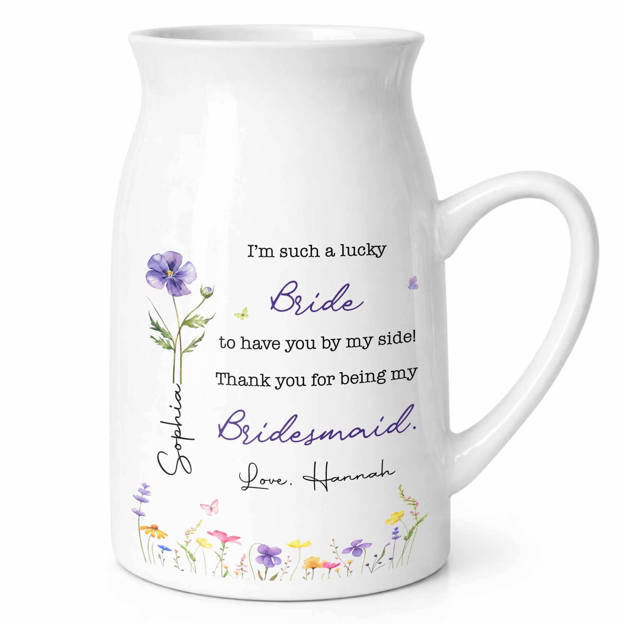 Personalized Ceramic Flower Vase Custom Name Gift for Bride Flower Vase GradoCreations