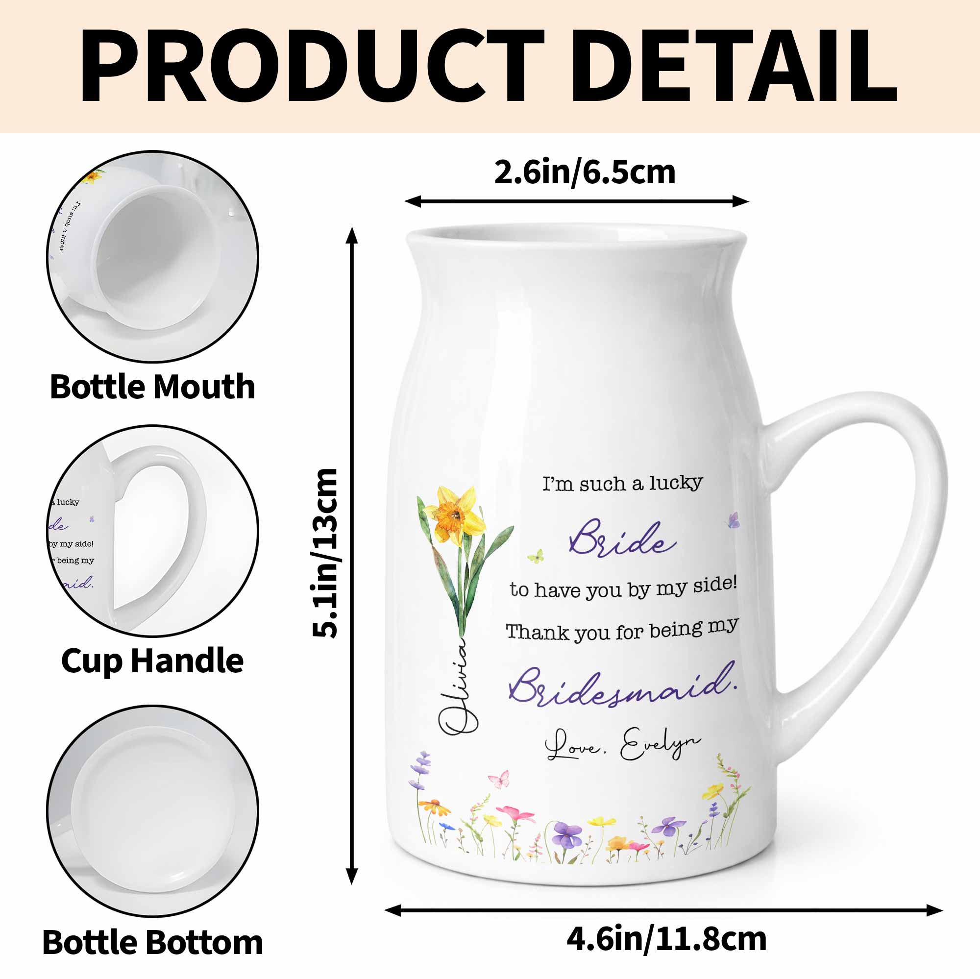 Personalized Ceramic Flower Vase Custom Name Gift for Bride Flower Vase GradoCreations
