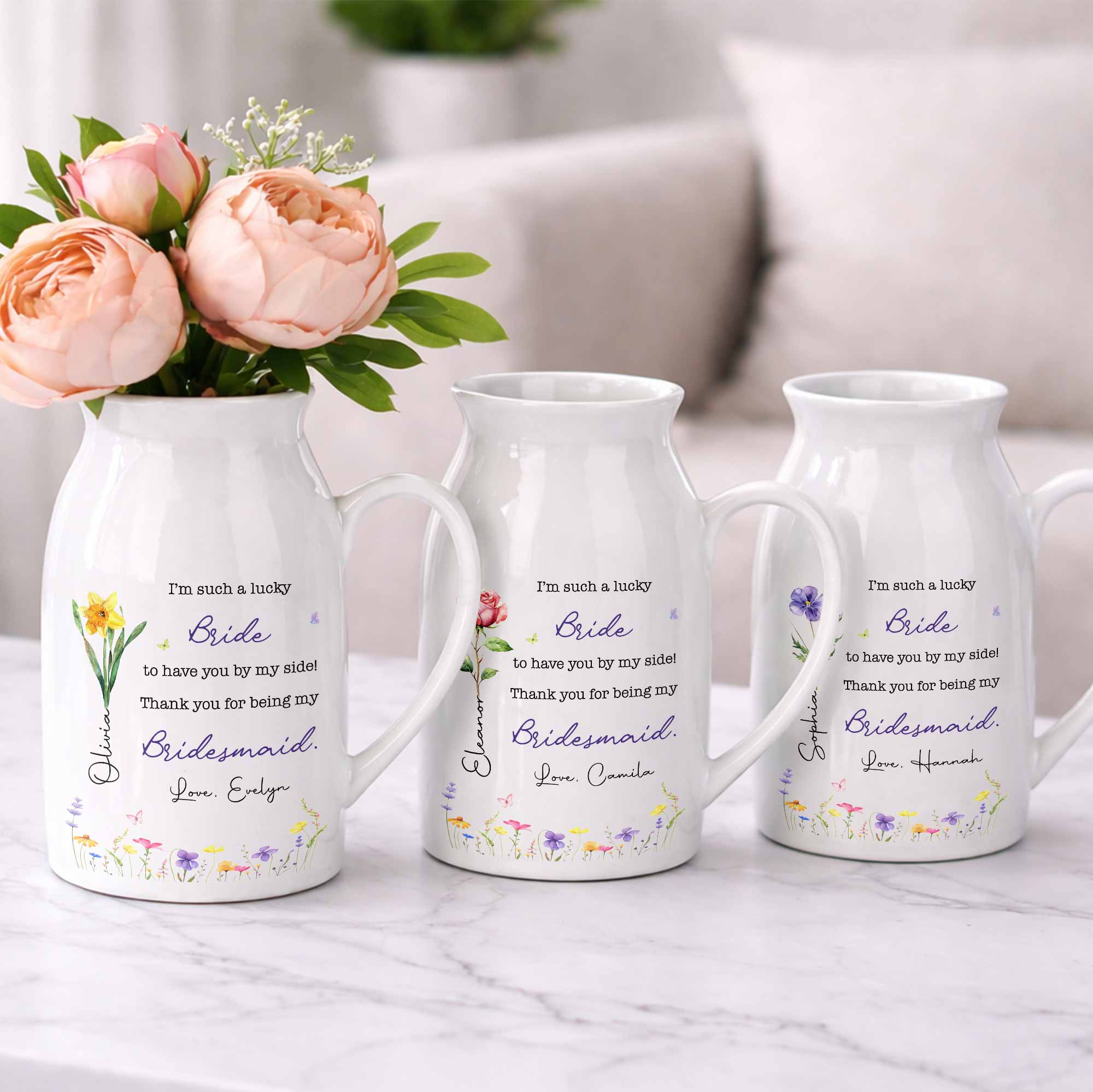 Personalized Ceramic Flower Vase Custom Name Gift for Bride Flower Vase GradoCreations