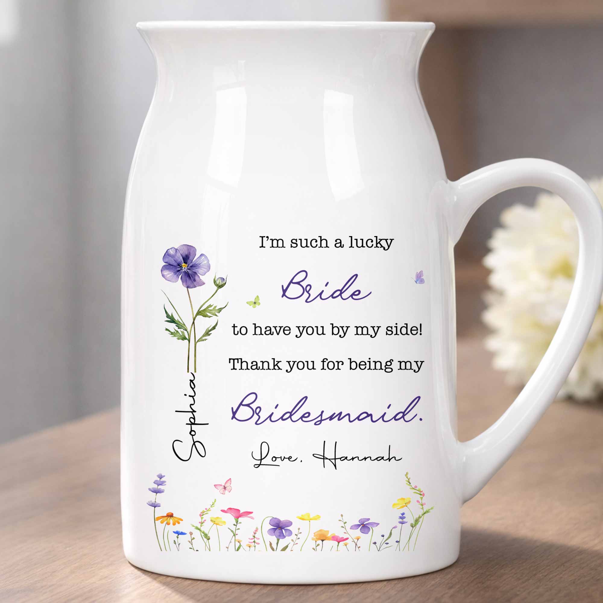 Personalized Ceramic Flower Vase Custom Name Gift for Bride Flower Vase GradoCreations