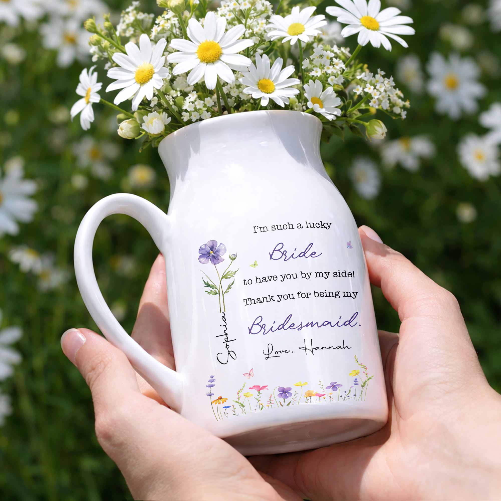 Personalized Ceramic Flower Vase Custom Name Gift for Bride Flower Vase GradoCreations