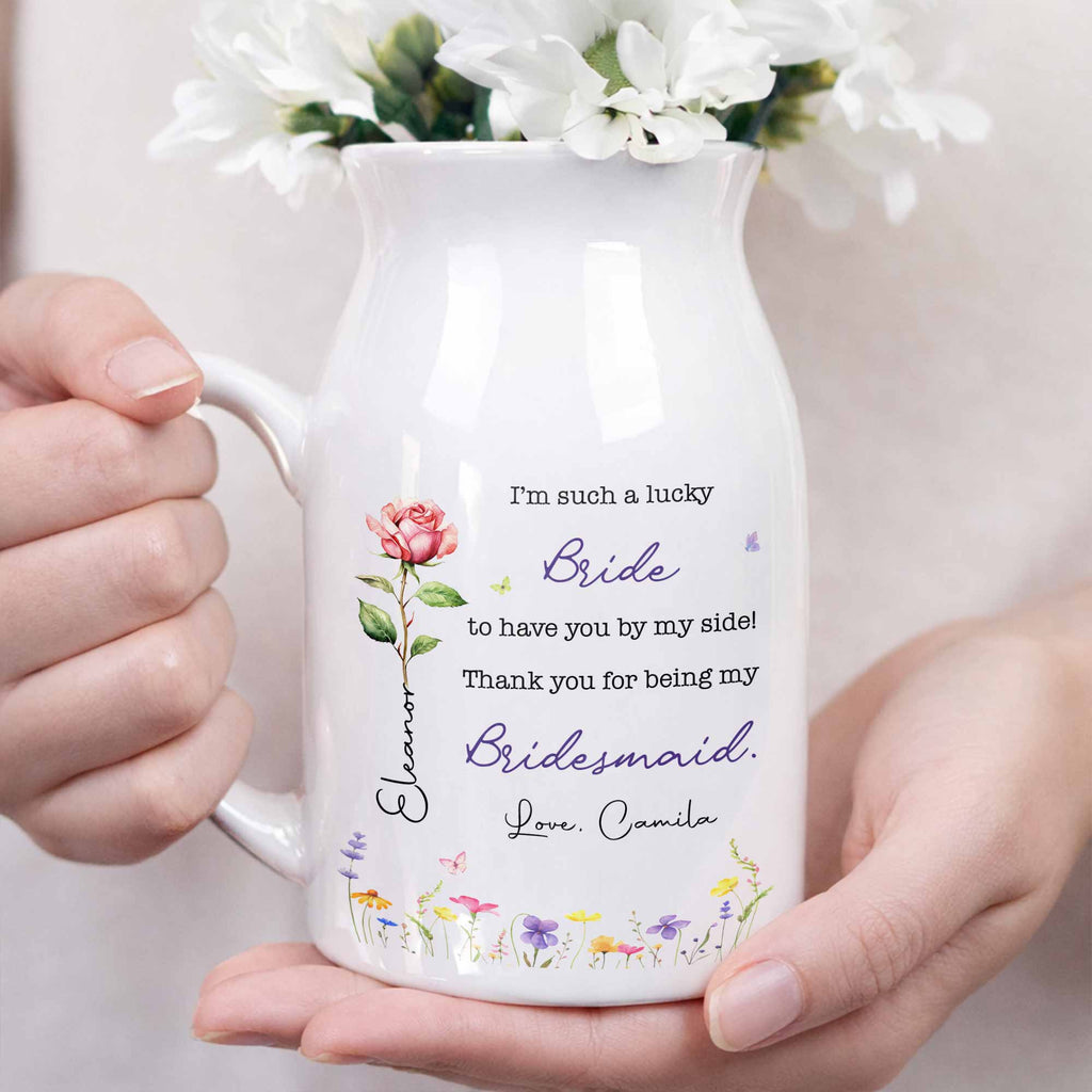 Personalized Ceramic Flower Vase Custom Name Gift for Bride Flower Vase GradoCreations