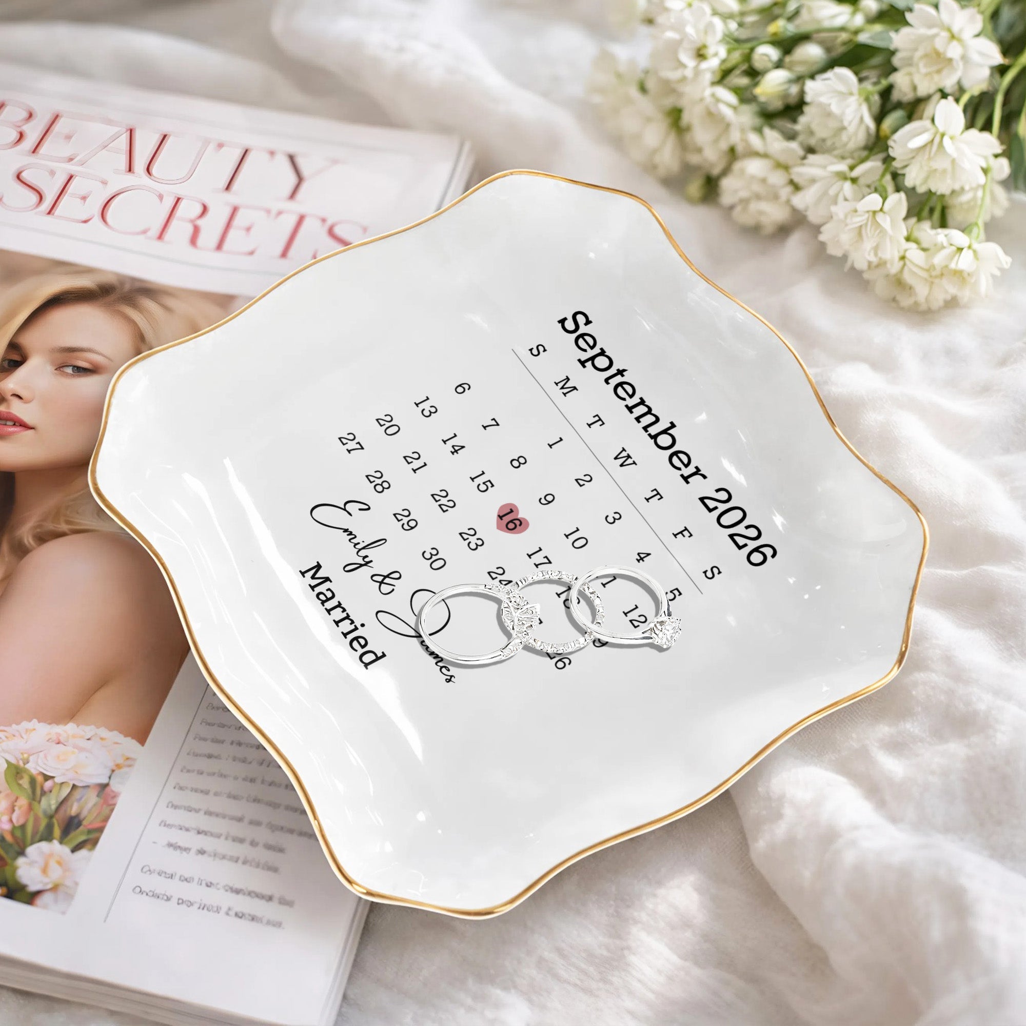 Personalized Lace Jewelry Dish Custom Names Wedding Gift