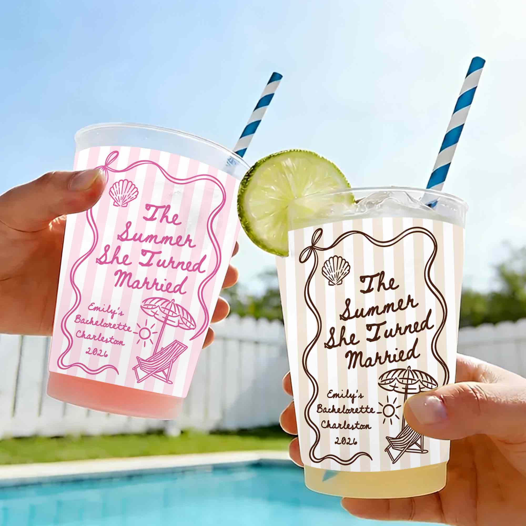 Personalized Frosted Cups Custom Beach Chair Design Bridal Party Gift