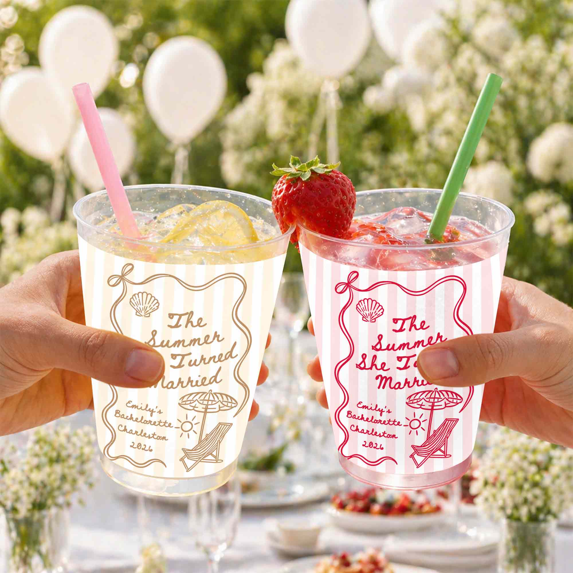 Personalized Frosted Cups Custom Beach Chair Design Bridal Party Gift