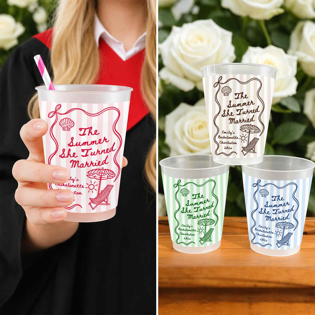 Personalized Frosted Cups Custom Beach Chair Design Bridal Party Gift Frosted Cups GradoCreations