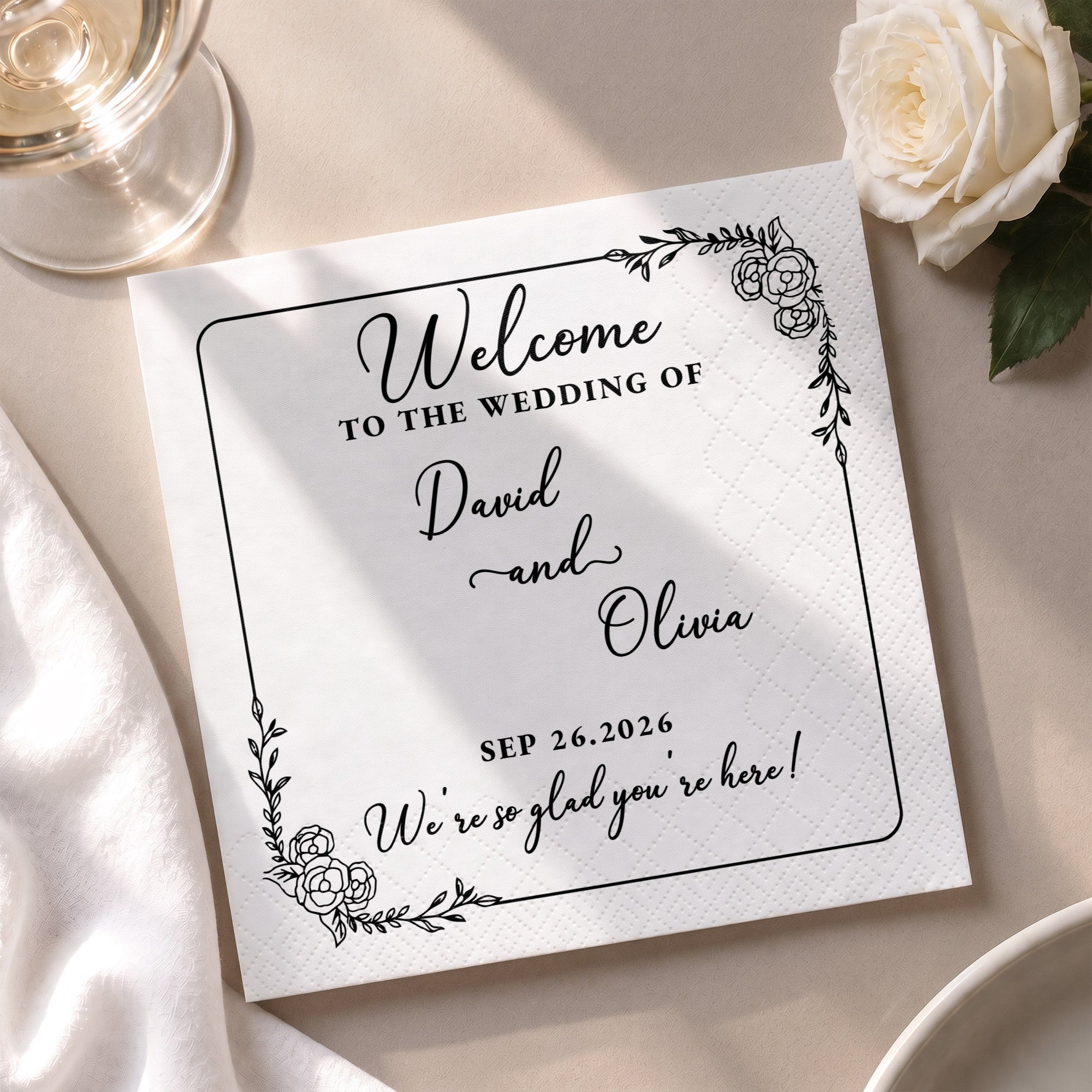 Personalized Floral Cocktail Napkins Custom Wedding Name Gift Cocktail Napkins GradoCreations