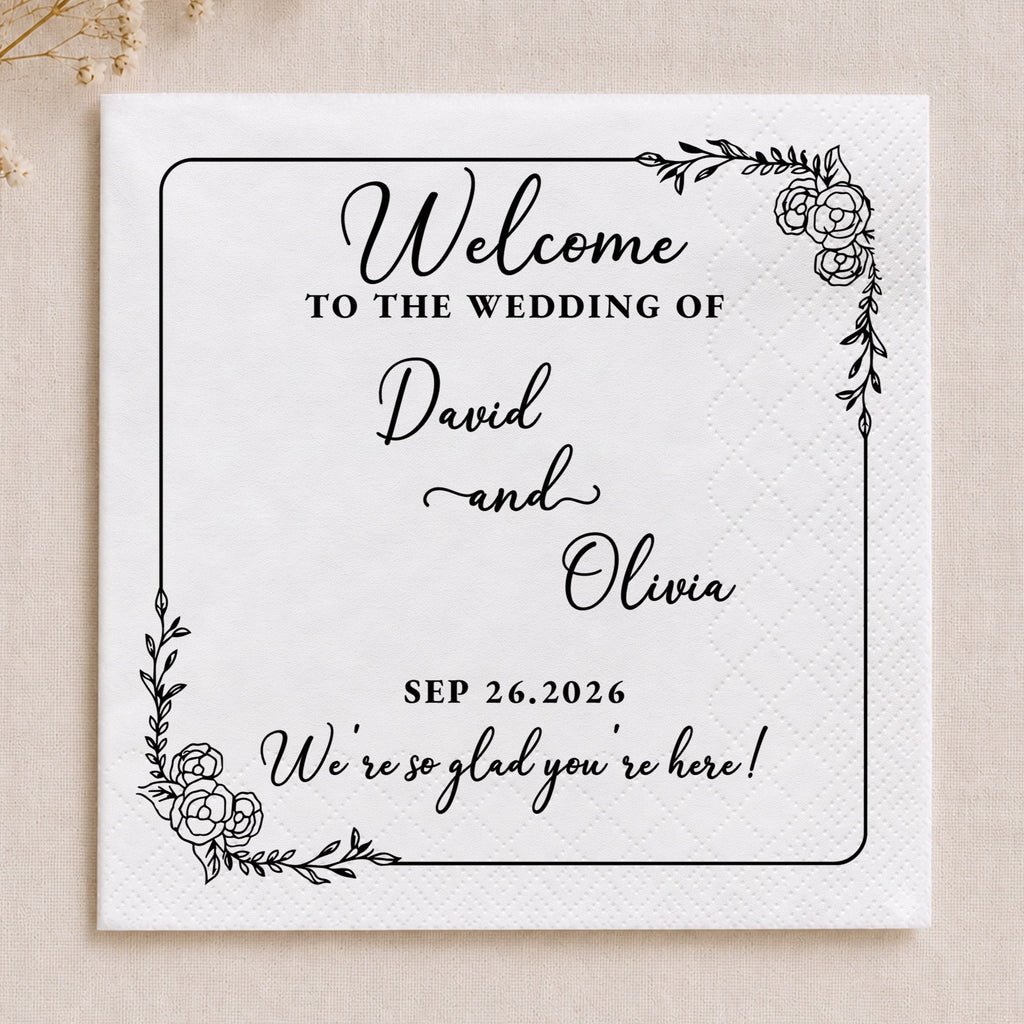 Personalized Floral Cocktail Napkins Custom Wedding Name Gift Cocktail Napkins GradoCreations
