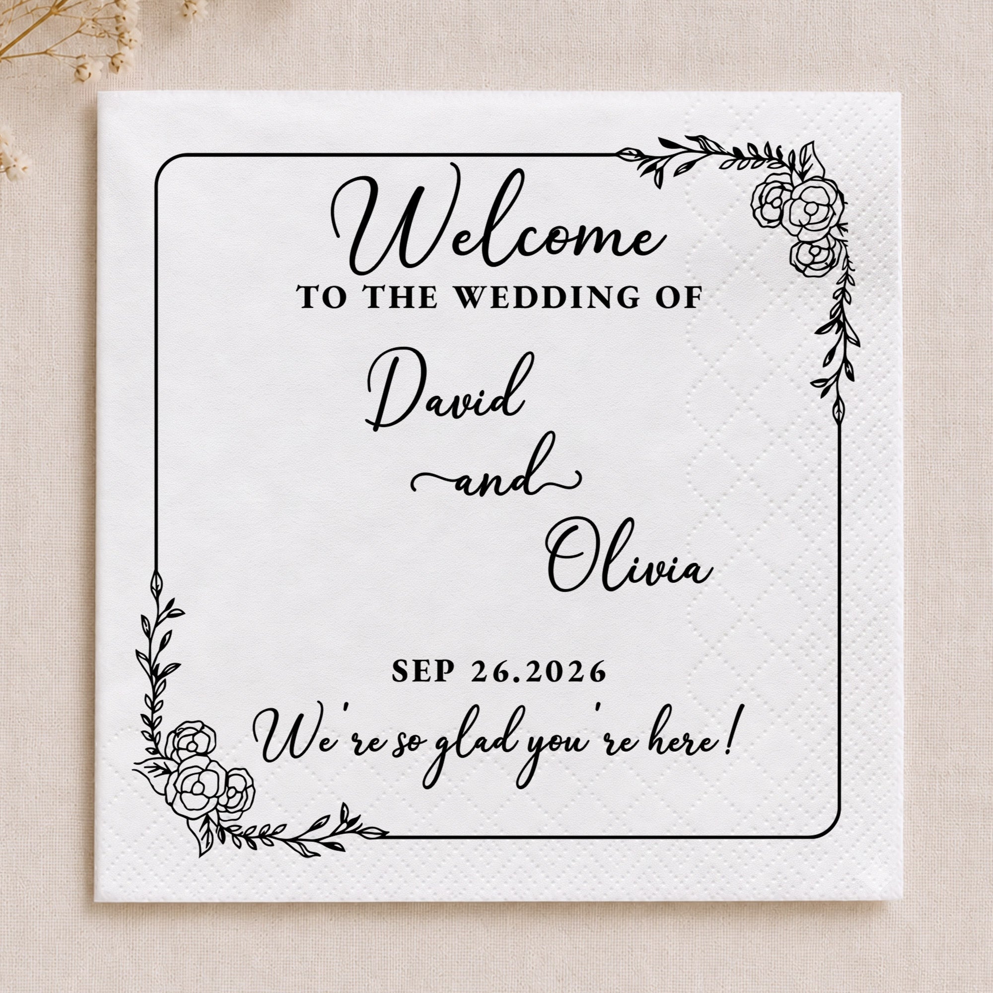 Personalized Floral Cocktail Napkins Custom Wedding Name Gift Cocktail Napkins GradoCreations