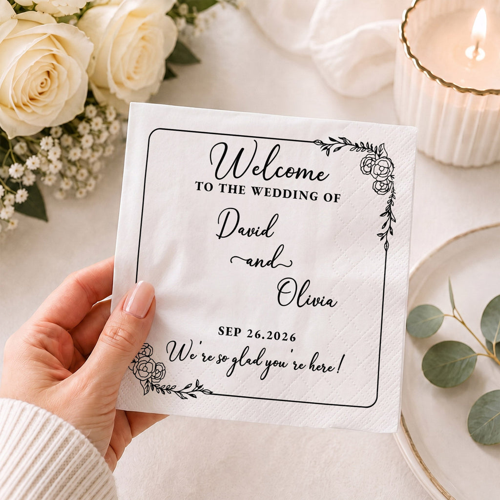 Personalized Floral Cocktail Napkins Custom Wedding Name Gift Cocktail Napkins GradoCreations