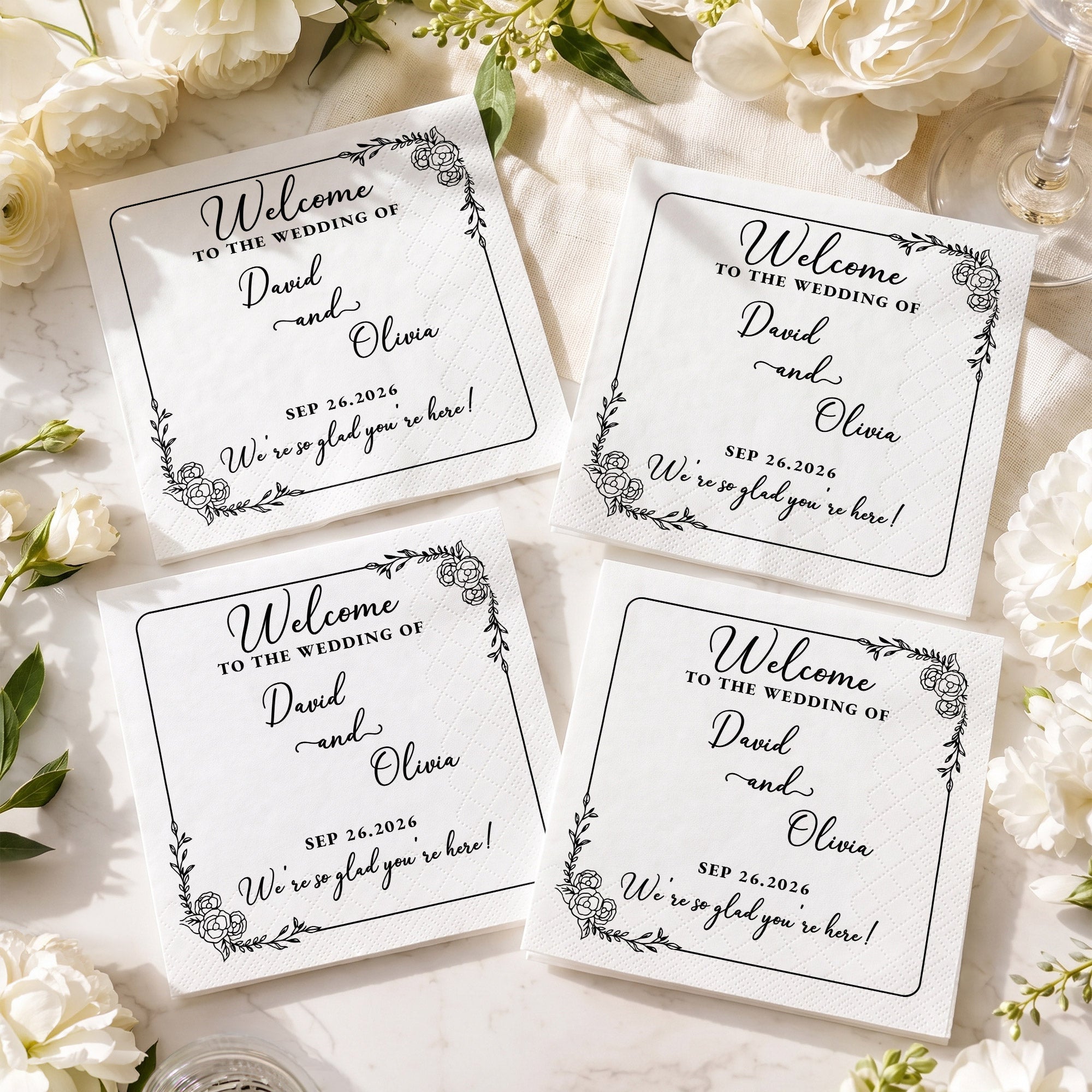 Personalized Floral Cocktail Napkins Custom Wedding Name Gift Cocktail Napkins GradoCreations