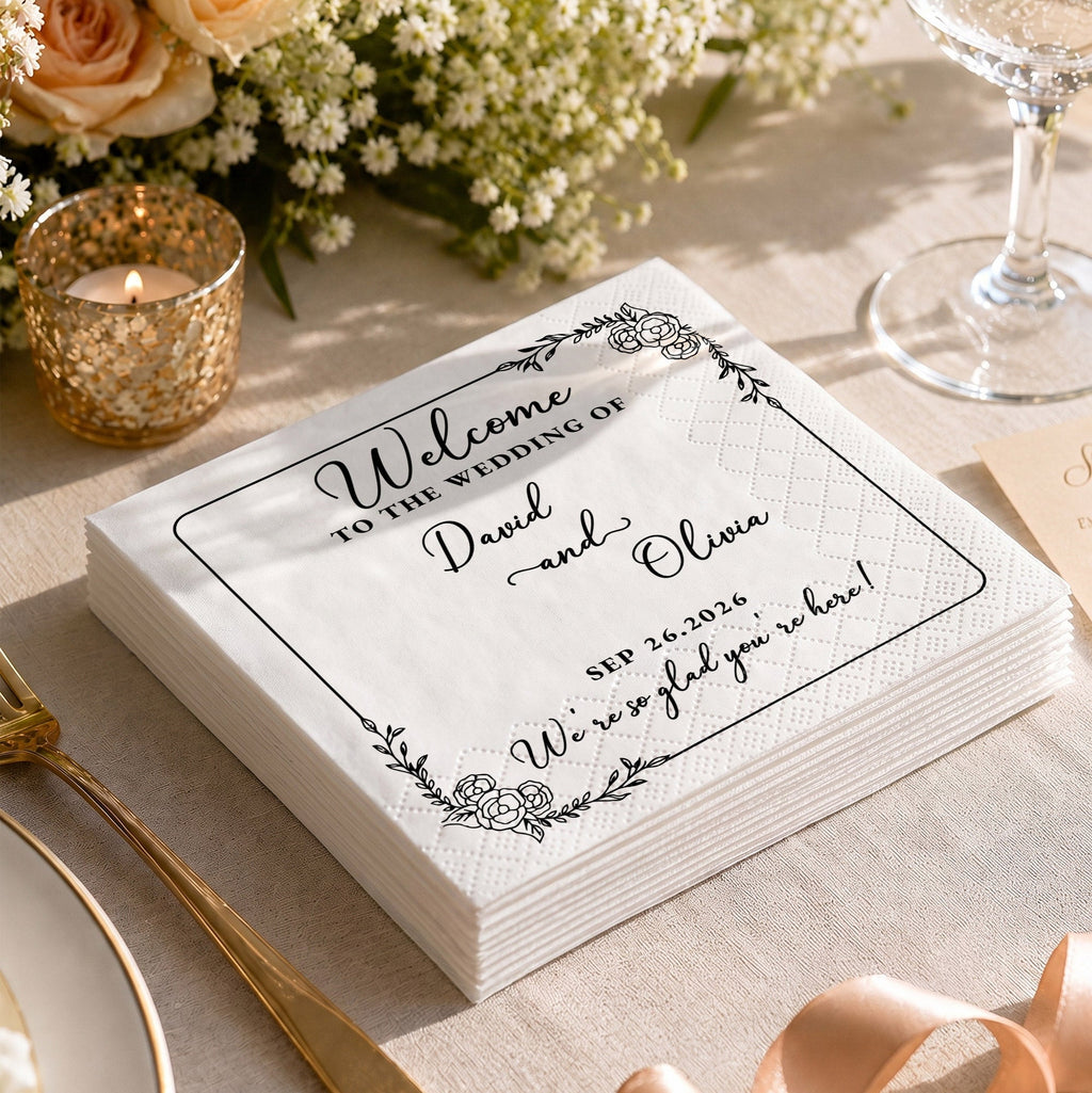 Personalized Floral Cocktail Napkins Custom Wedding Name Gift Cocktail Napkins GradoCreations