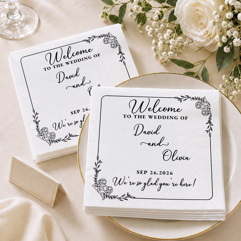 Personalized Floral Cocktail Napkins Custom Wedding Name Gift Cocktail Napkins GradoCreations