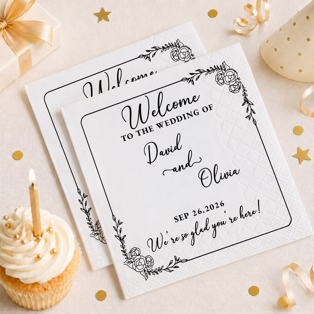 Personalized Floral Cocktail Napkins Custom Wedding Name Gift Cocktail Napkins GradoCreations
