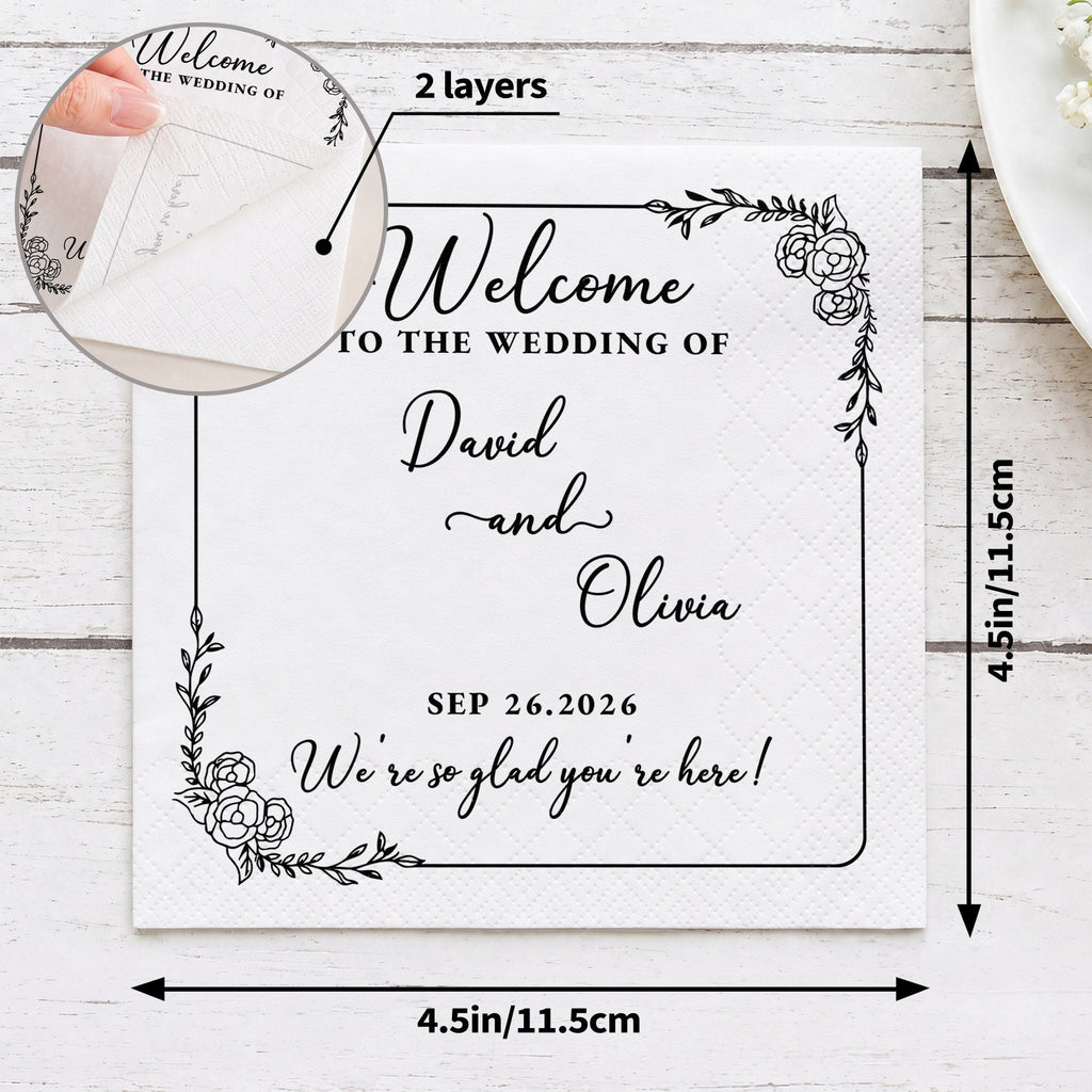 Personalized Floral Cocktail Napkins Custom Wedding Name Gift Cocktail Napkins GradoCreations
