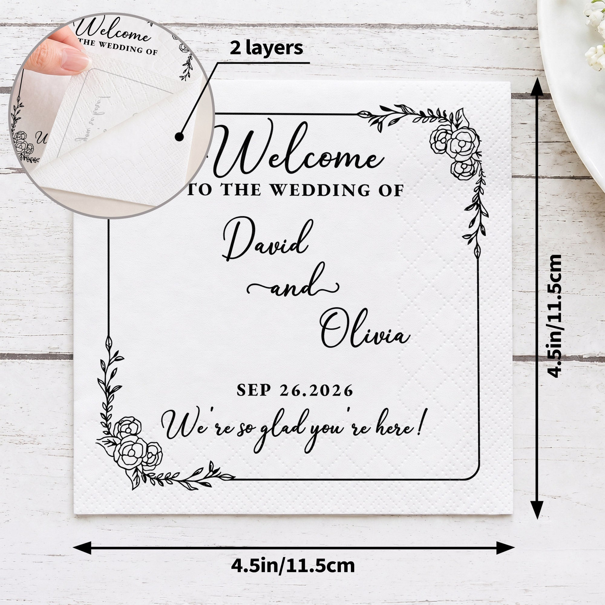 Personalized Floral Cocktail Napkins Custom Wedding Name Gift Cocktail Napkins GradoCreations