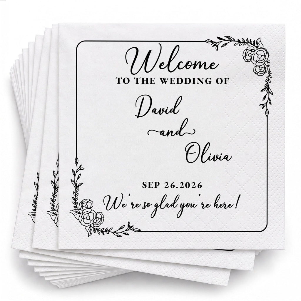 Personalized Floral Cocktail Napkins Custom Wedding Name Gift Cocktail Napkins GradoCreations
