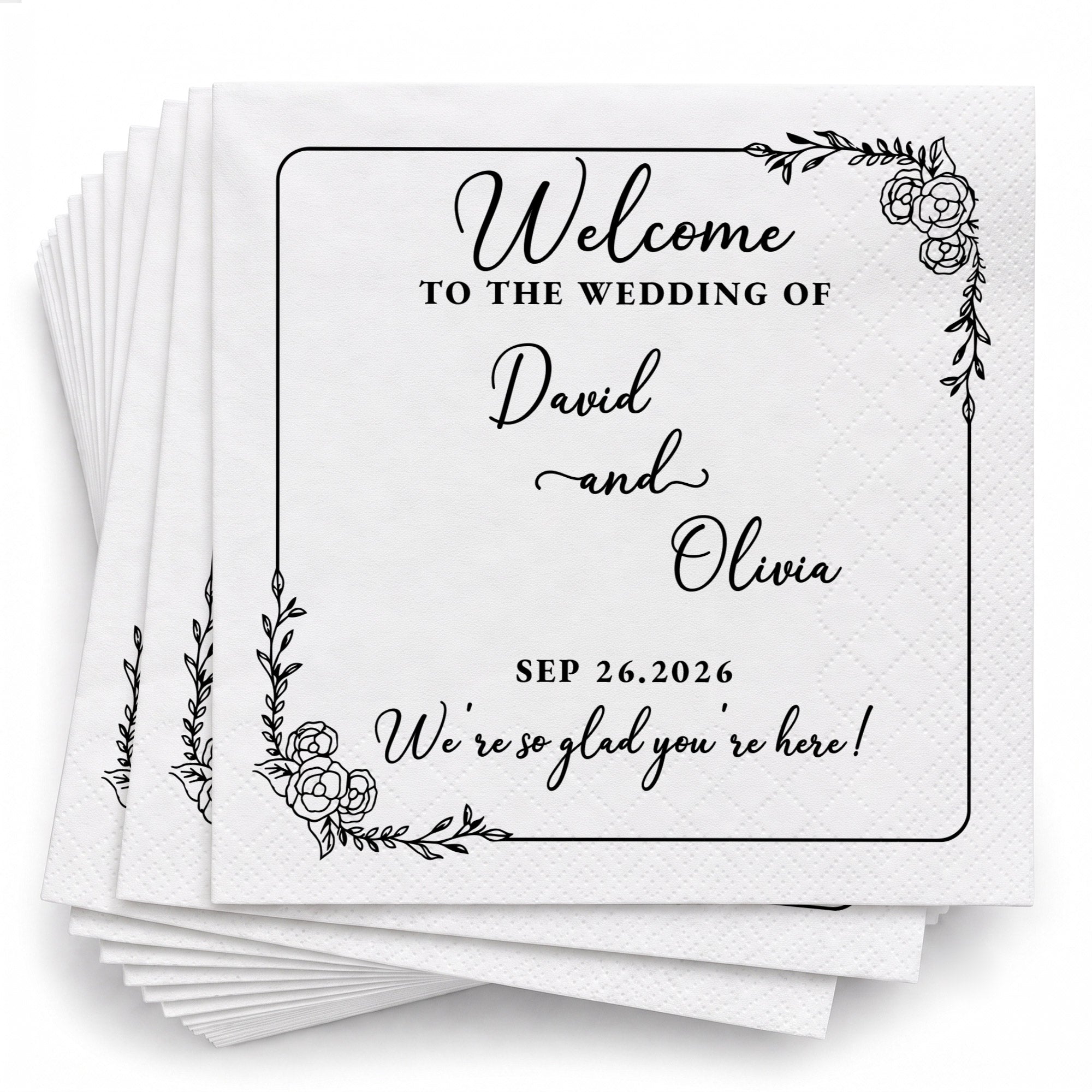 Personalized Floral Cocktail Napkins Custom Wedding Name Gift Cocktail Napkins GradoCreations
