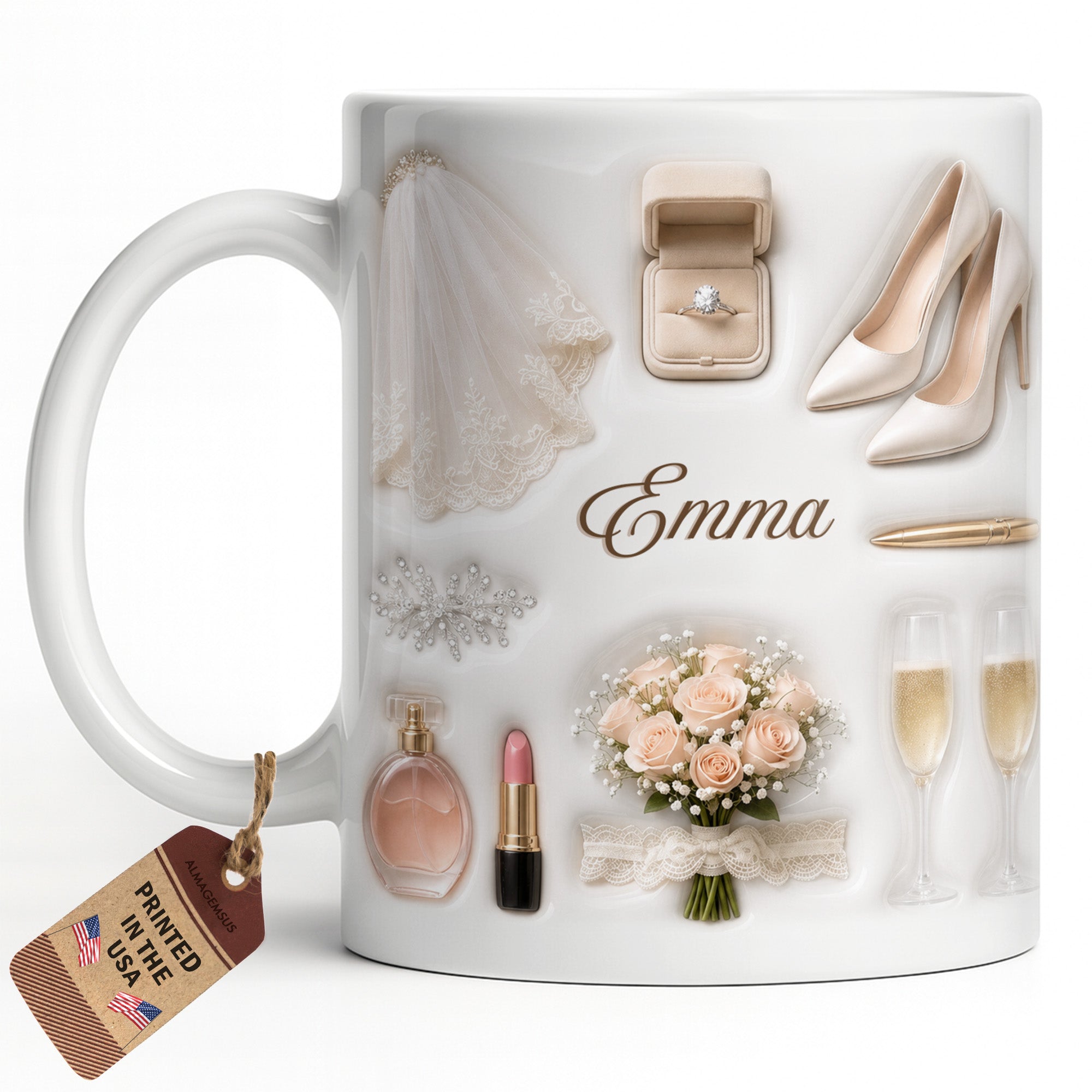 Personalized Bridal Coffee Mug Custom Name Gift for Bride Edge-to-edge Mug GradoCreations