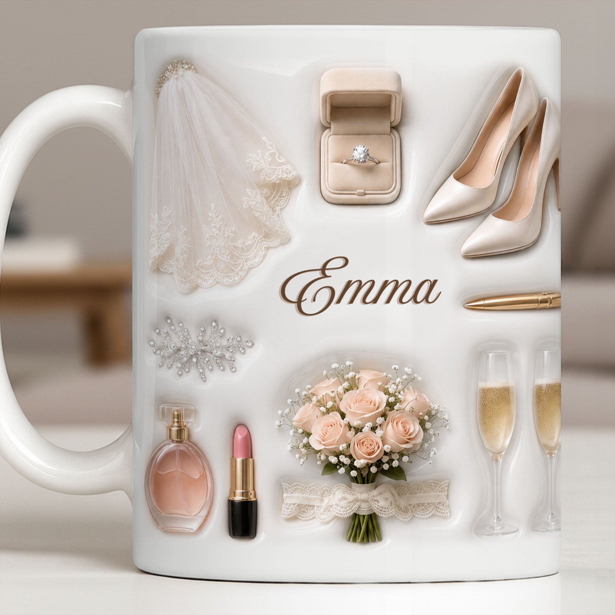 Personalized Bridal Coffee Mug Custom Name Gift for Bride Edge-to-edge Mug GradoCreations