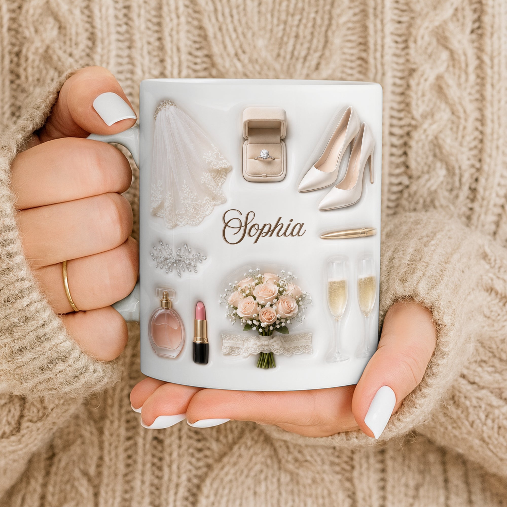 Personalized Bridal Coffee Mug Custom Name Gift for Bride Edge-to-edge Mug GradoCreations