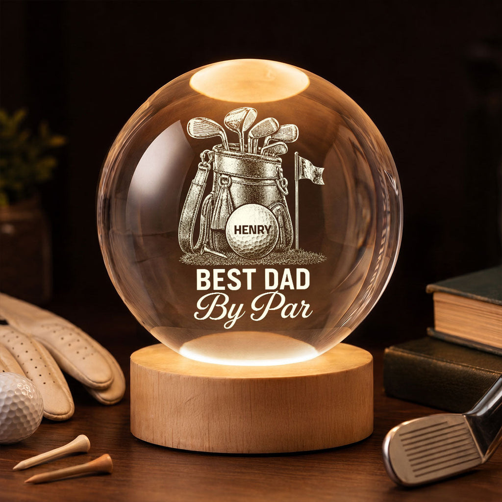Personalized Golf Crystal Globe Lamp for Dad, Grandpa - Unique Gift Idea
