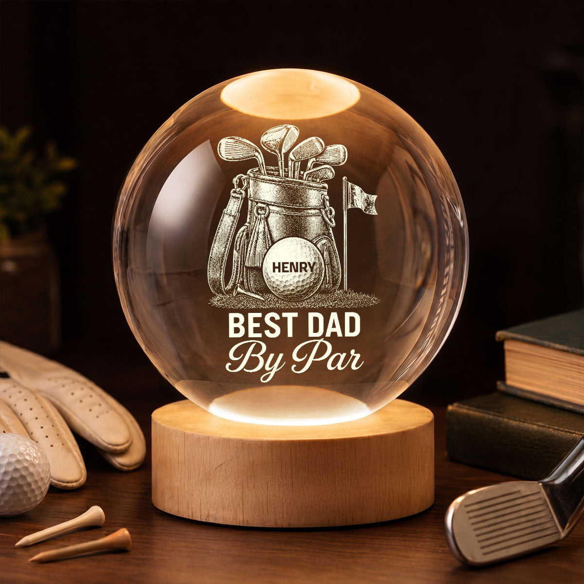 Personalized Golf Crystal Globe Lamp for Dad, Grandpa - Unique Gift Idea