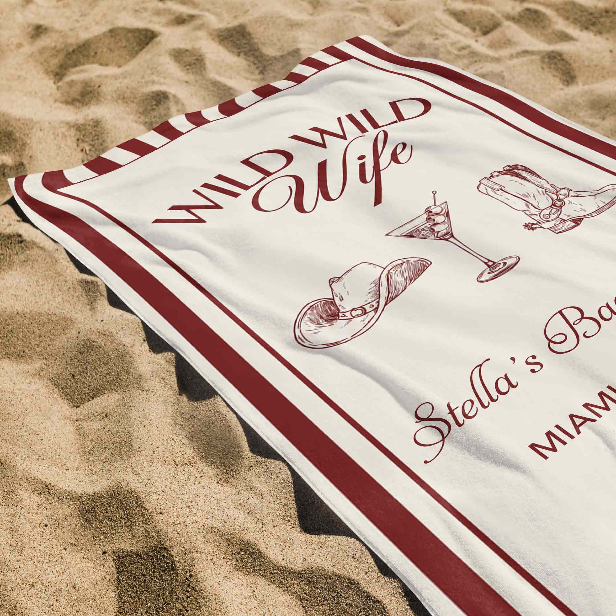Personalized Cowboy Hat Beach Towel Gift for Bachelorette Party Beach Towels GradoCreations
