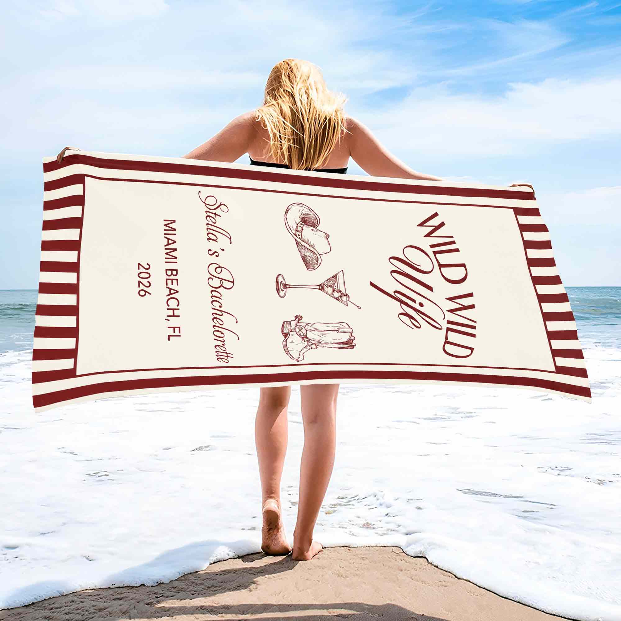 Personalized Cowboy Hat Beach Towel Gift for Bachelorette Party Beach Towels GradoCreations