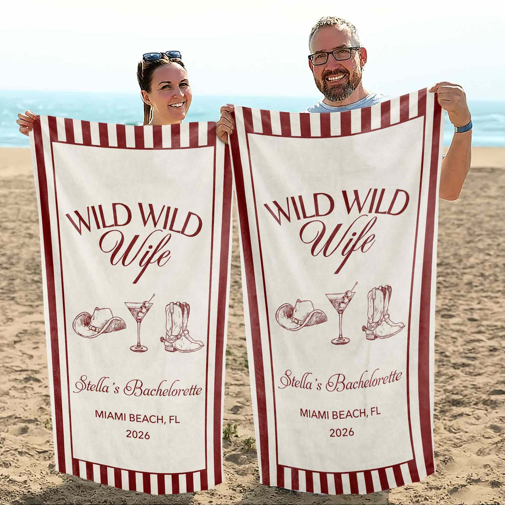 Personalized Cowboy Hat Beach Towel Gift for Bachelorette Party Beach Towels GradoCreations