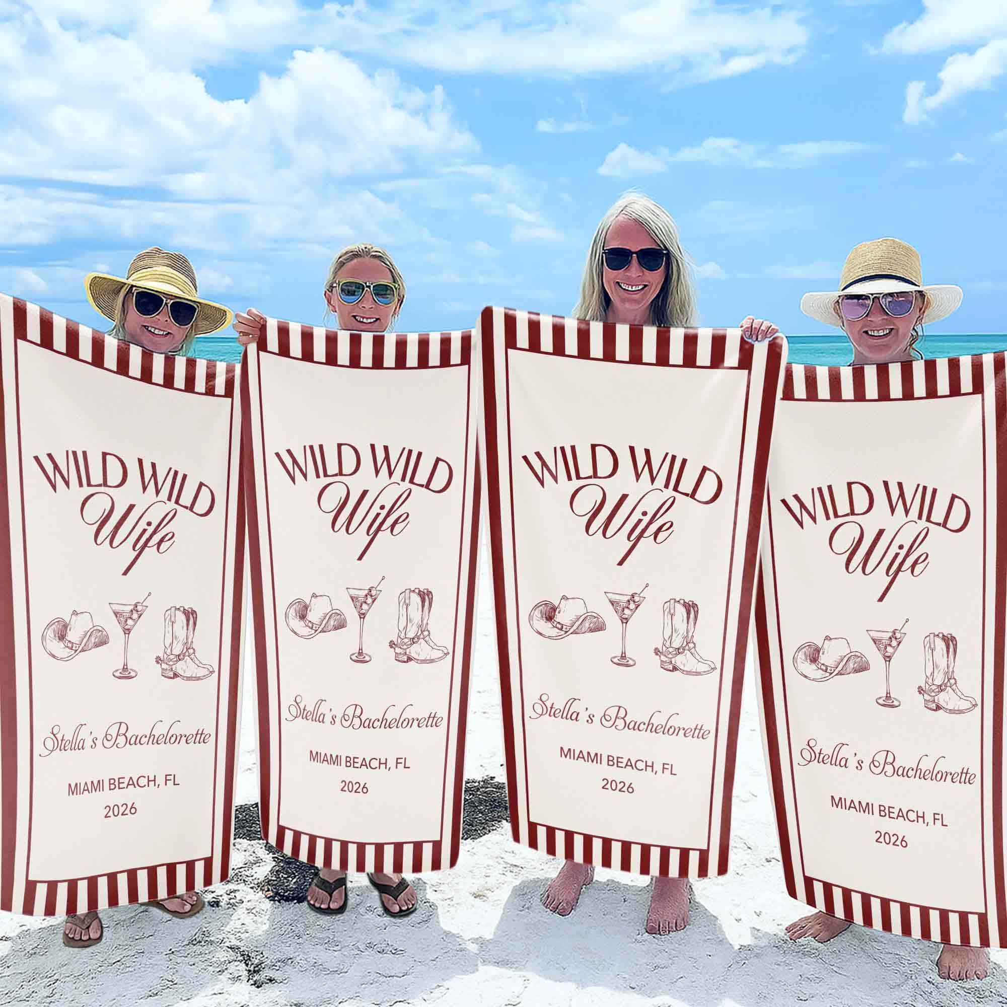 Personalized Cowboy Hat Beach Towel Gift for Bachelorette Party Beach Towels GradoCreations
