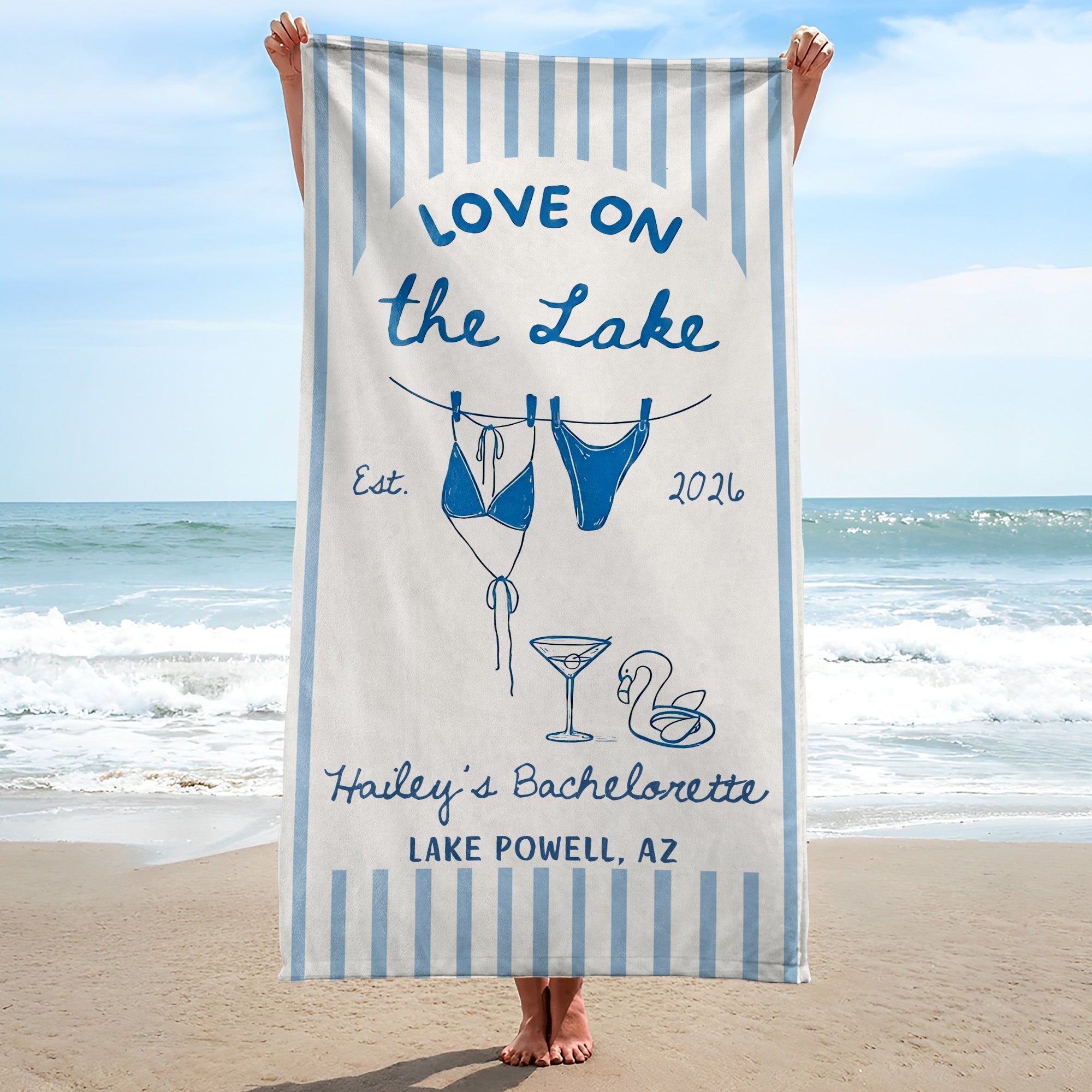 Personalized Beach Towel Custom Name Bachelorette Gift Flamingo Beach Towels GradoCreations