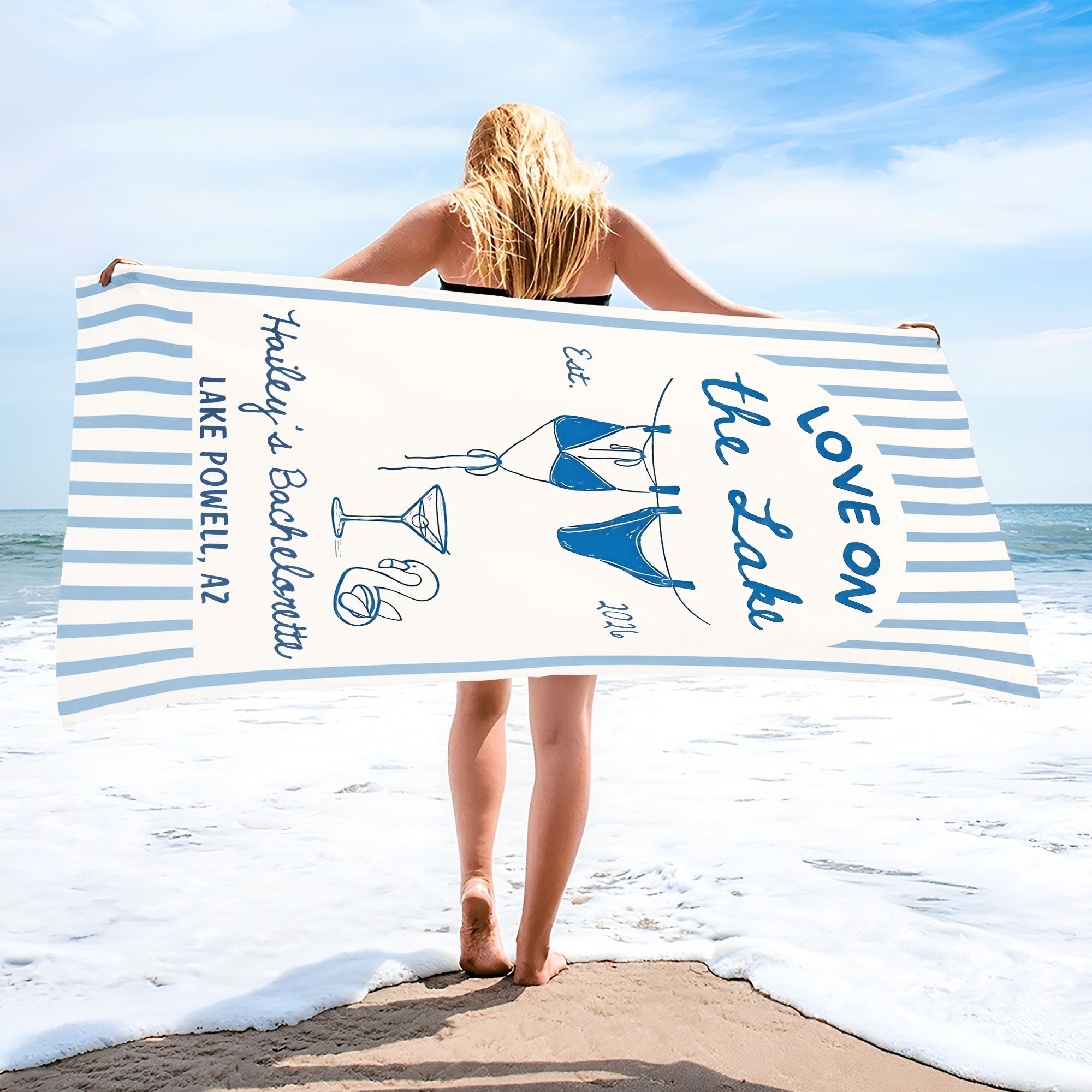 Personalized Beach Towel Custom Name Bachelorette Gift Flamingo Beach Towels GradoCreations