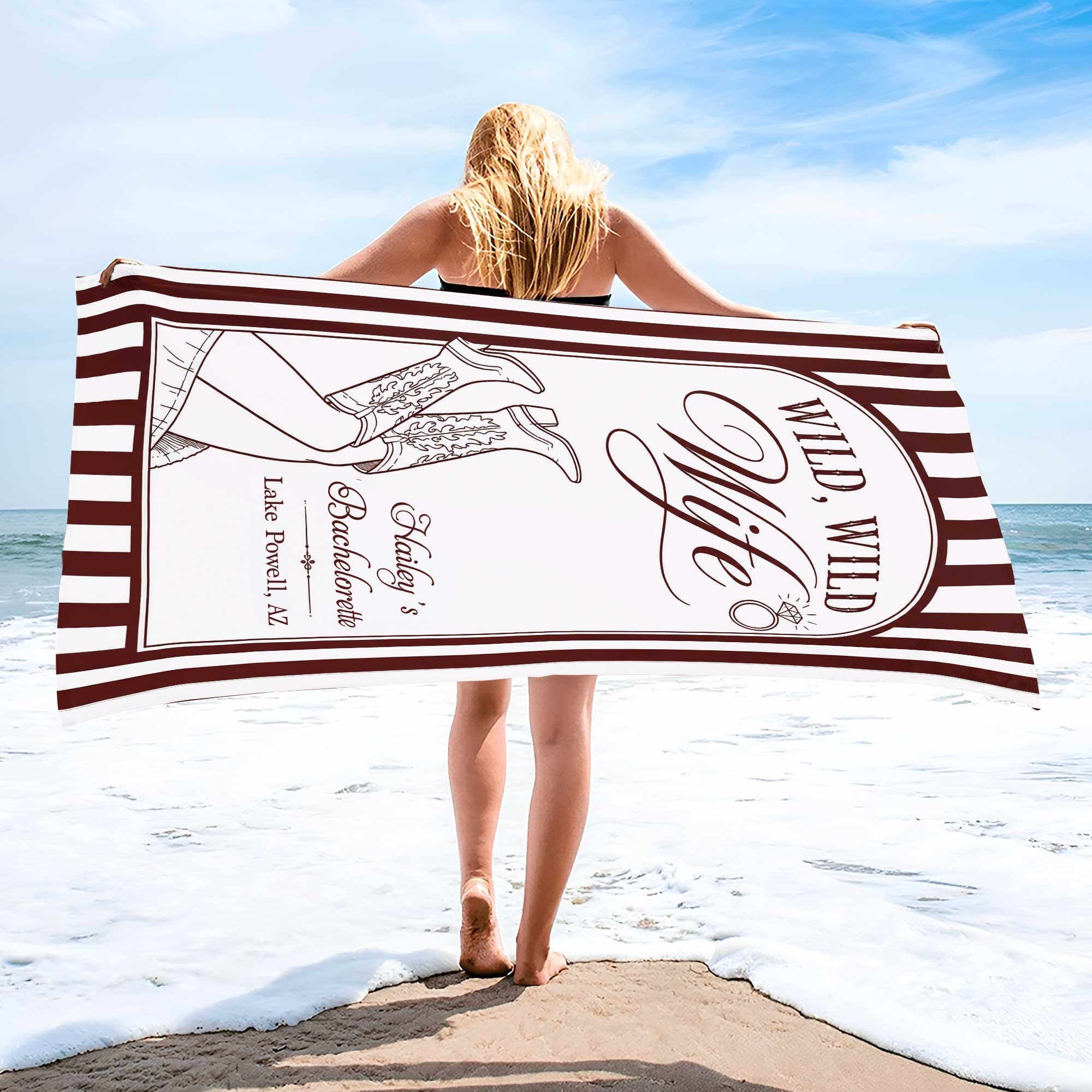 Personalized Beach Towel for Wife Bachelorette Party Custom Name Beach Towels GradoCreations