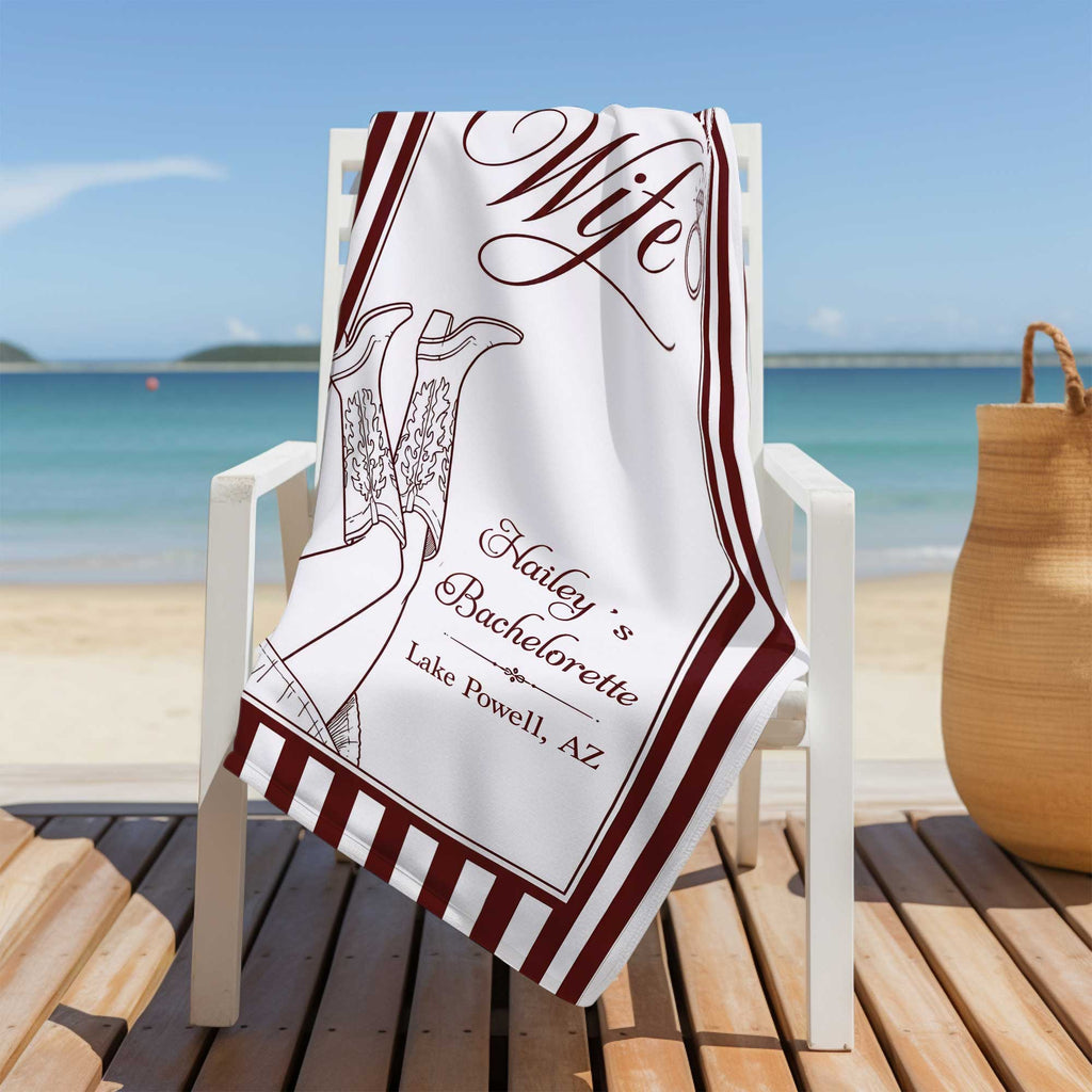 Personalized Beach Towel for Wife Bachelorette Party Custom Name Beach Towels GradoCreations