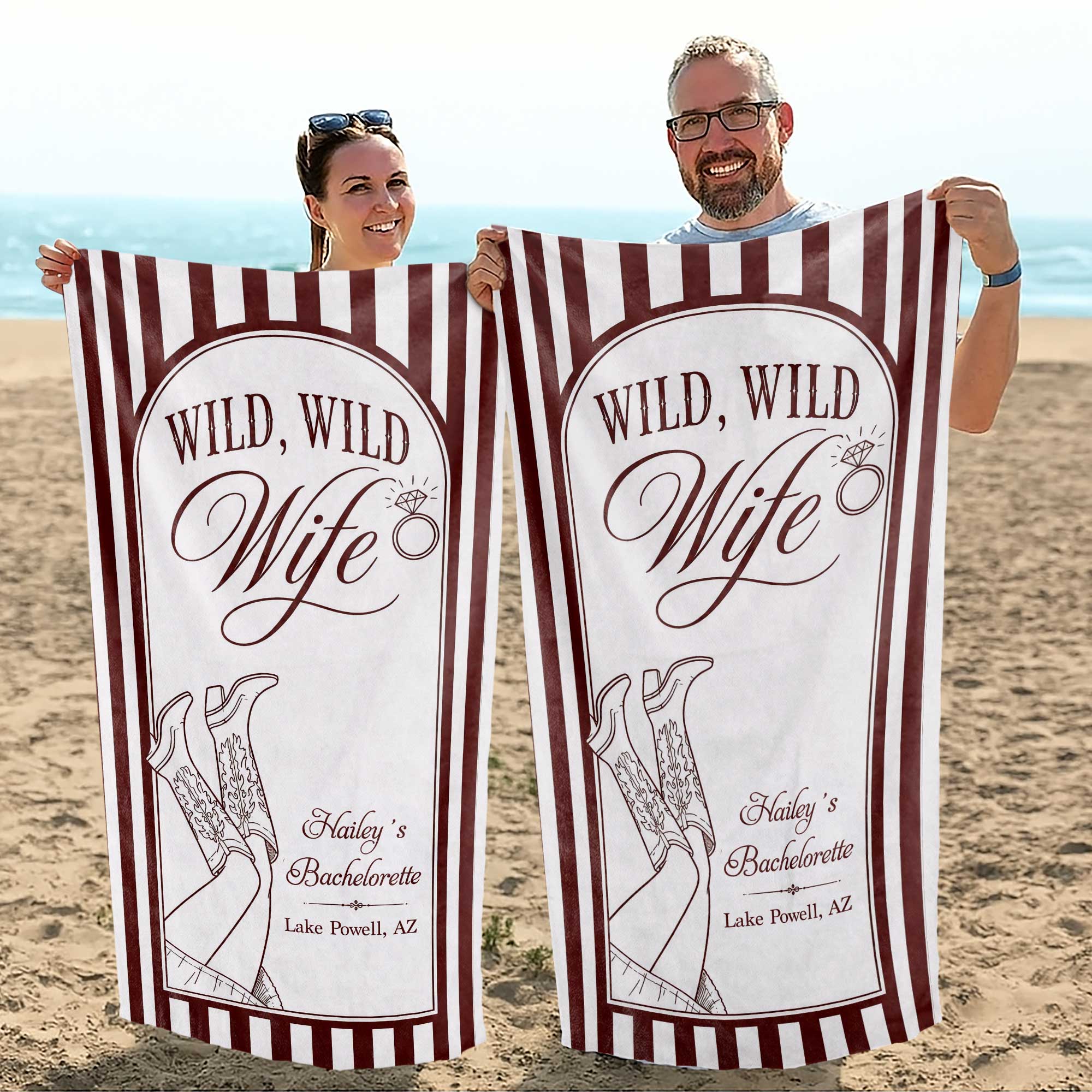 Personalized Beach Towel for Wife Bachelorette Party Custom Name Beach Towels GradoCreations