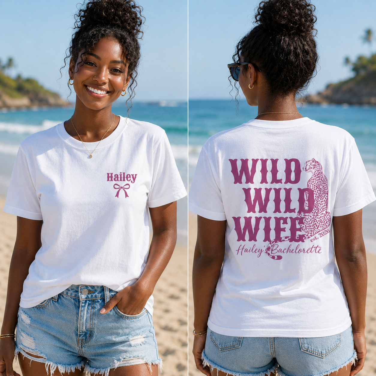 Personalized Cheetah Bachelorette T-Shirt Custom Front Back Gift T-Shirt Font and Back GradoCreations