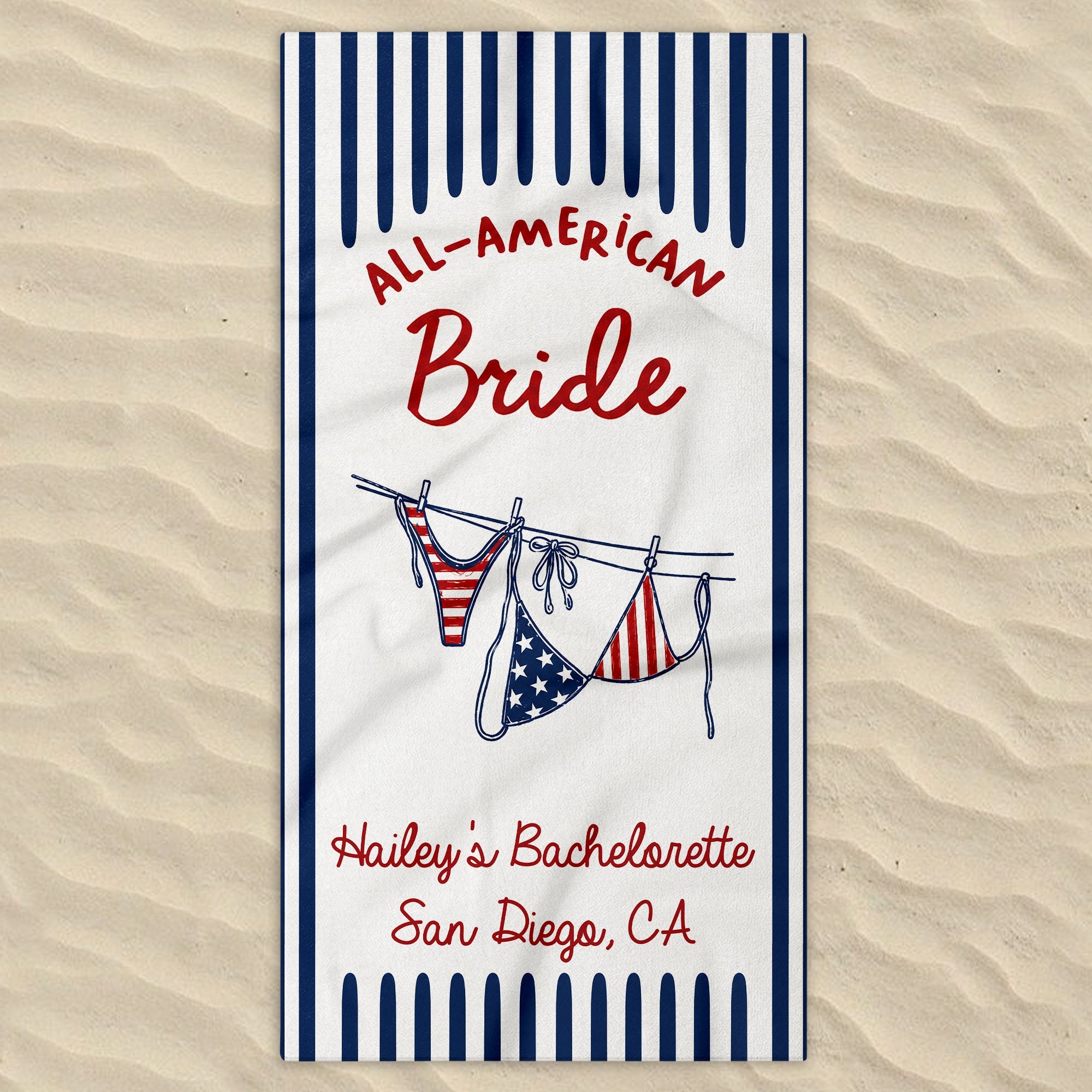 Personalized All-American Bride Beach Towel with USA Flag Gift for Bachelorette