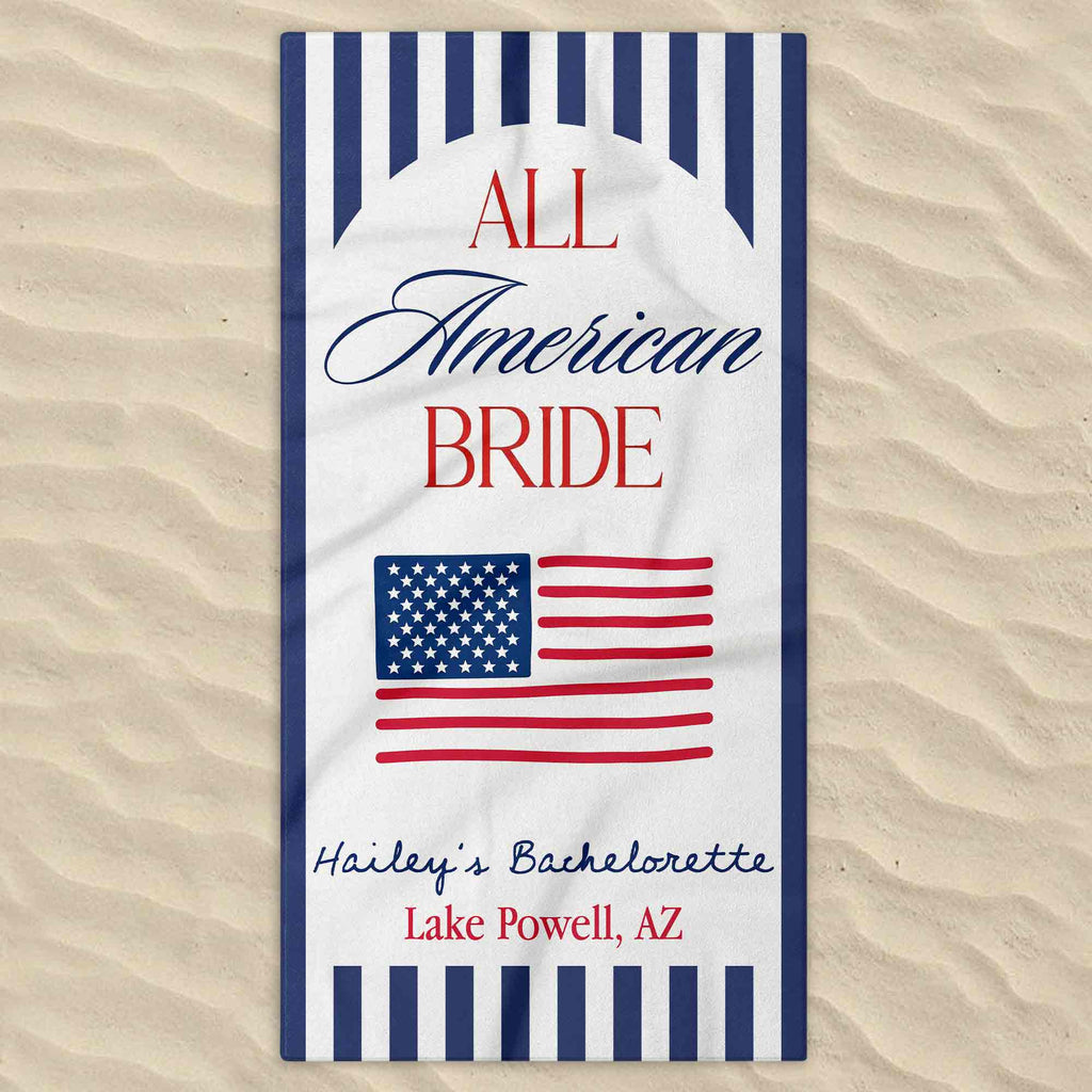 Personalized Beach Towel USA Flag Bridal Gift Custom Name Beach Towels GradoCreations