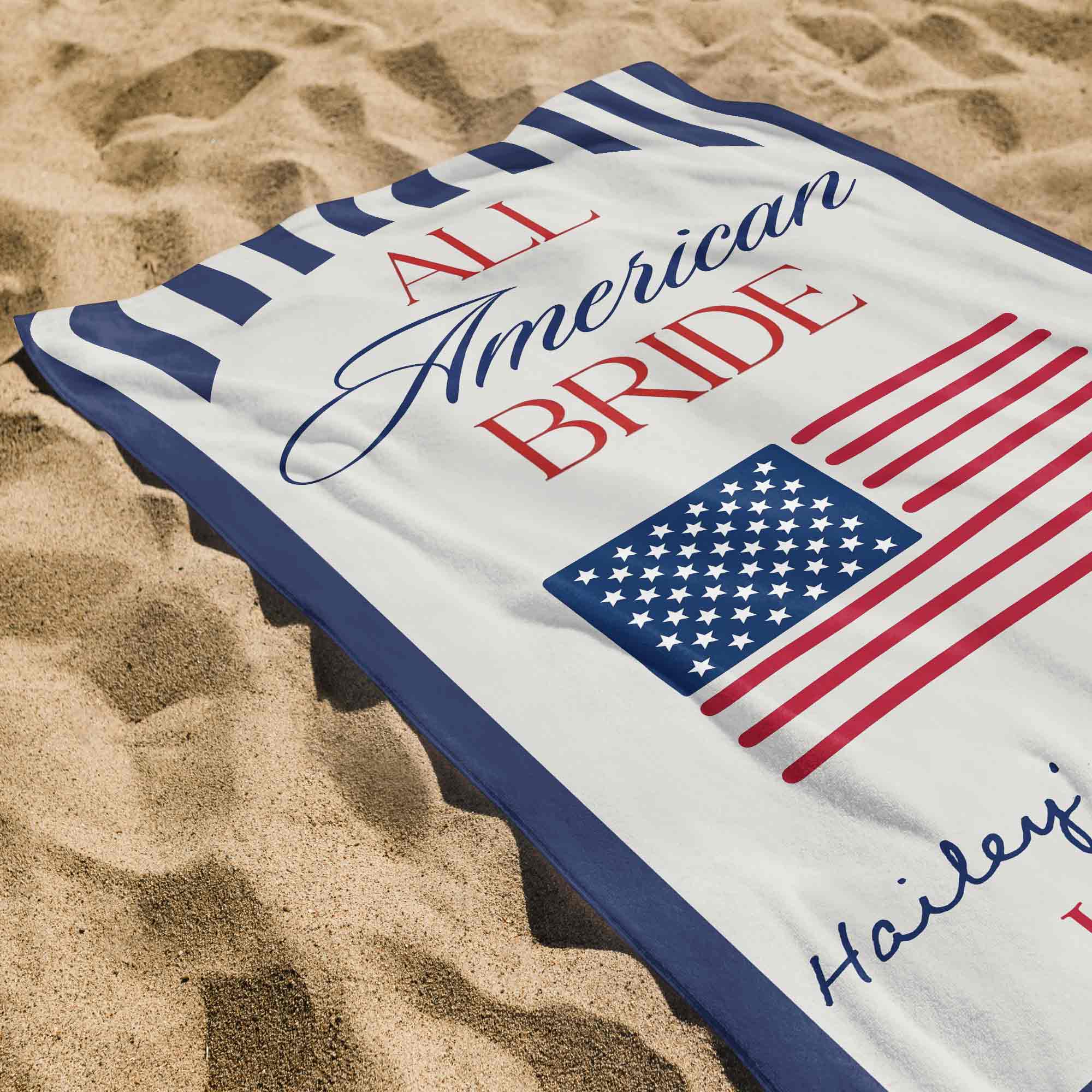 Personalized Beach Towel USA Flag Bridal Gift Custom Name Beach Towels GradoCreations