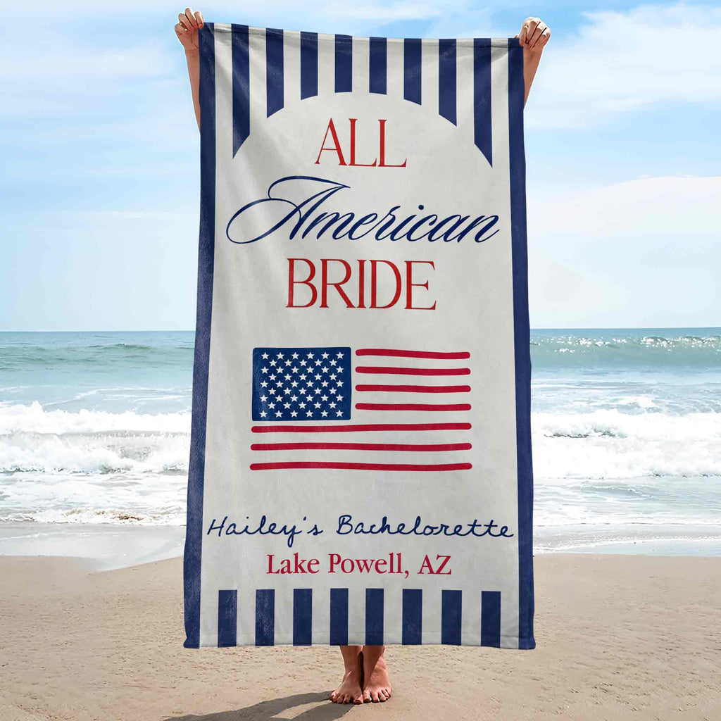 Personalized Beach Towel USA Flag Bridal Gift Custom Name Beach Towels GradoCreations