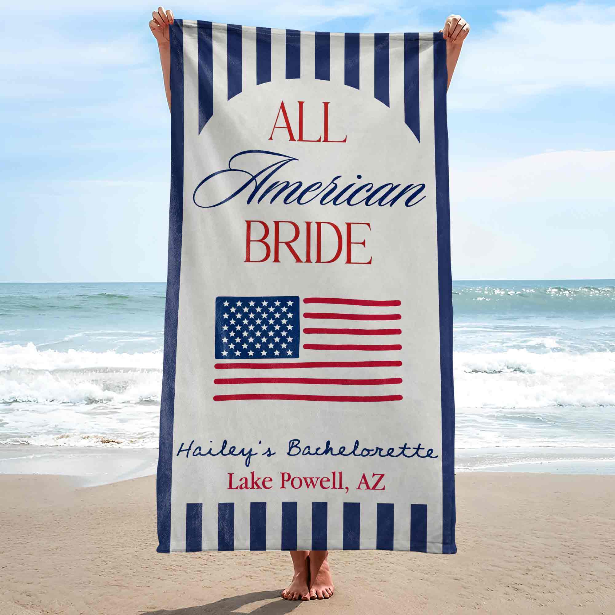 Personalized Beach Towel USA Flag Bridal Gift Custom Name Beach Towels GradoCreations