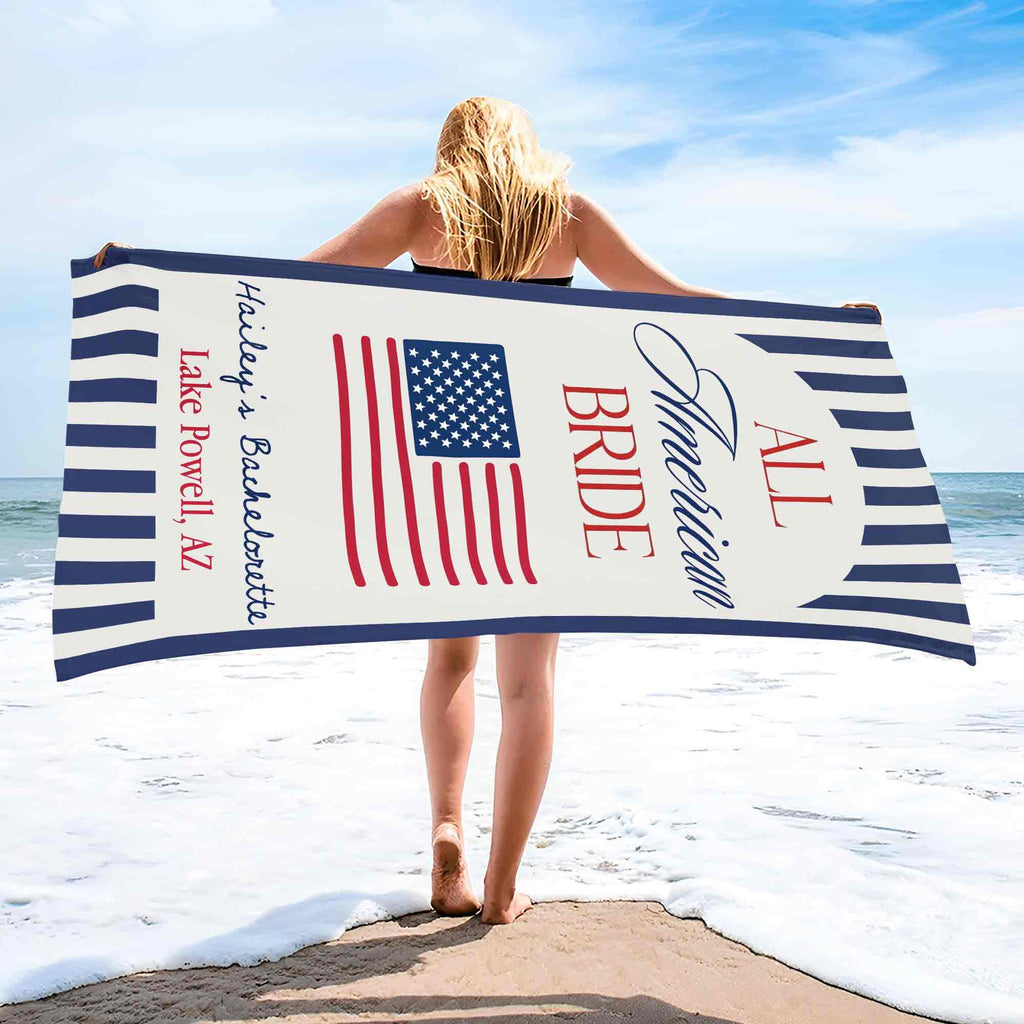 Personalized Beach Towel USA Flag Bridal Gift Custom Name Beach Towels GradoCreations