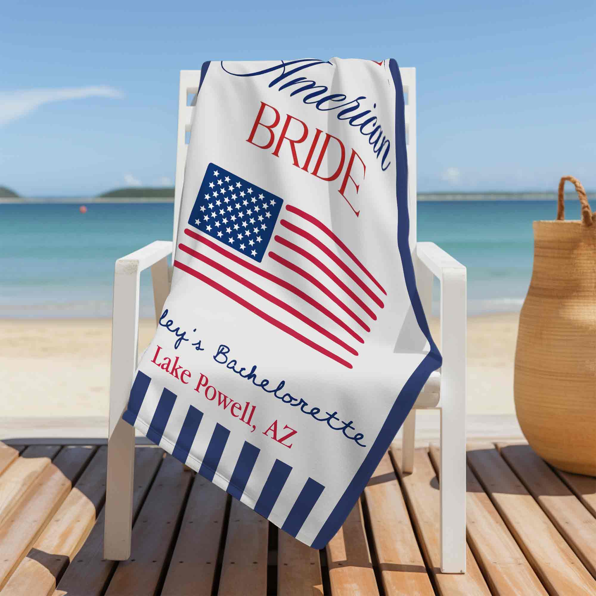 Personalized Beach Towel USA Flag Bridal Gift Custom Name Beach Towels GradoCreations