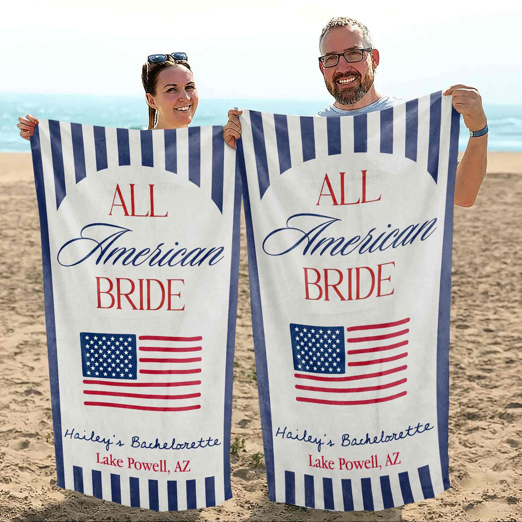 Personalized Beach Towel USA Flag Bridal Gift Custom Name Beach Towels GradoCreations