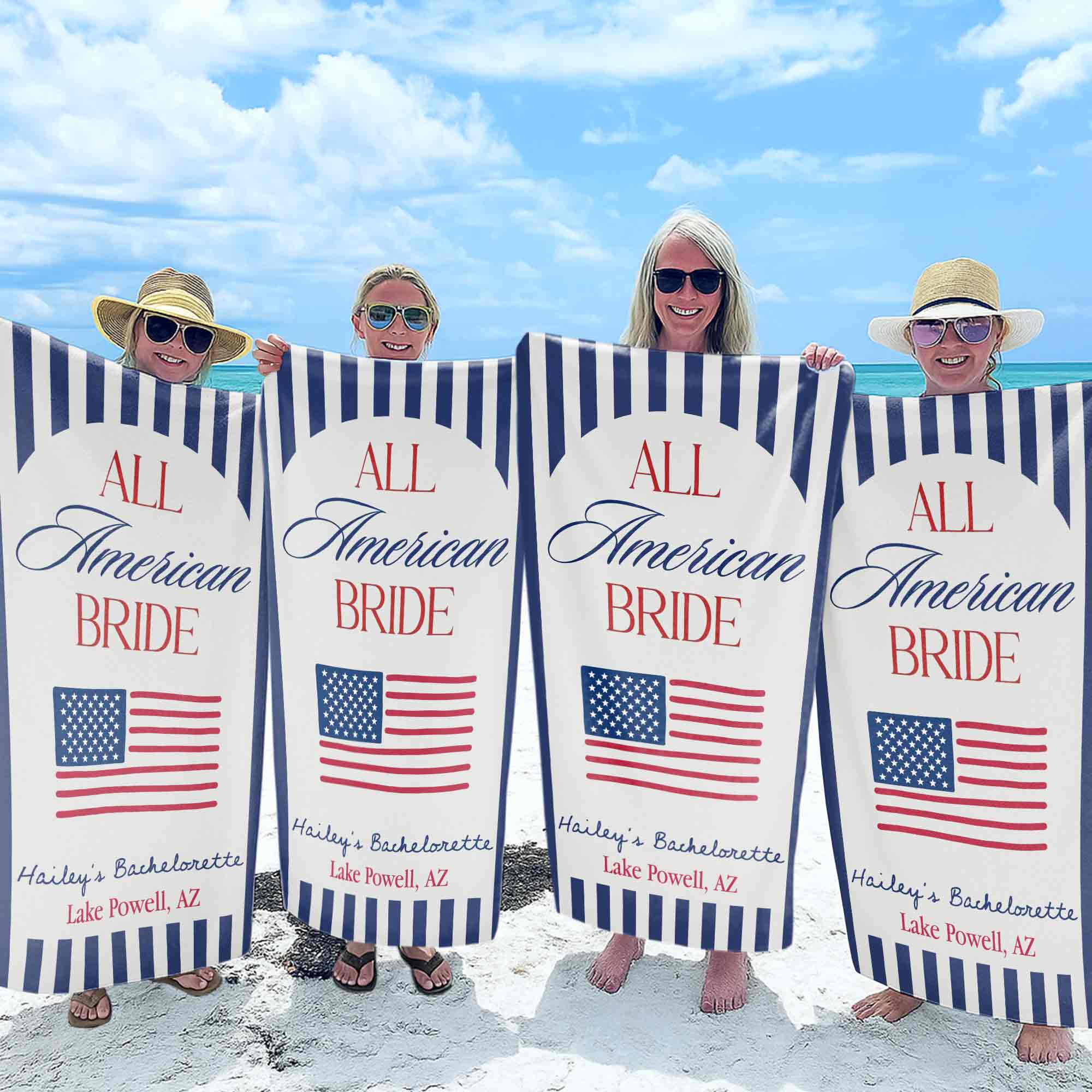 Personalized Beach Towel USA Flag Bridal Gift Custom Name Beach Towels GradoCreations
