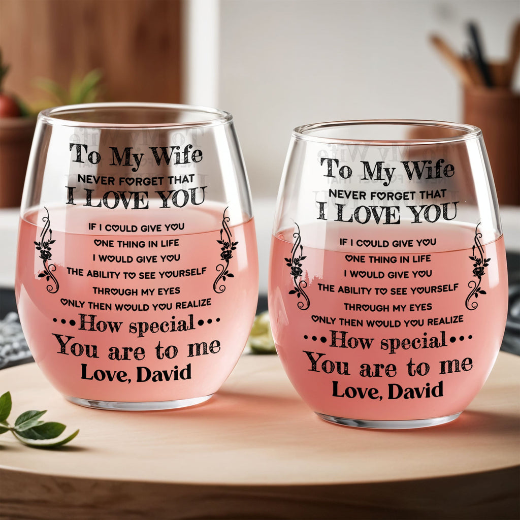 Personalized Stemless Wine Glass Custom Text Gift for Wife Wine Glasses GradoCreations
