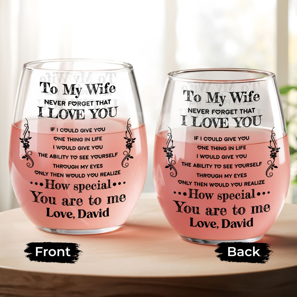 Personalized Stemless Wine Glass Custom Text Gift for Wife Wine Glasses GradoCreations