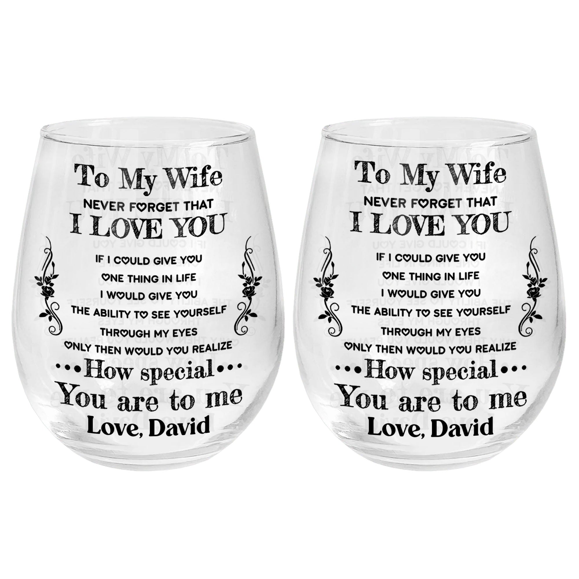 Personalized Stemless Wine Glass Custom Text Gift for Wife Wine Glasses GradoCreations