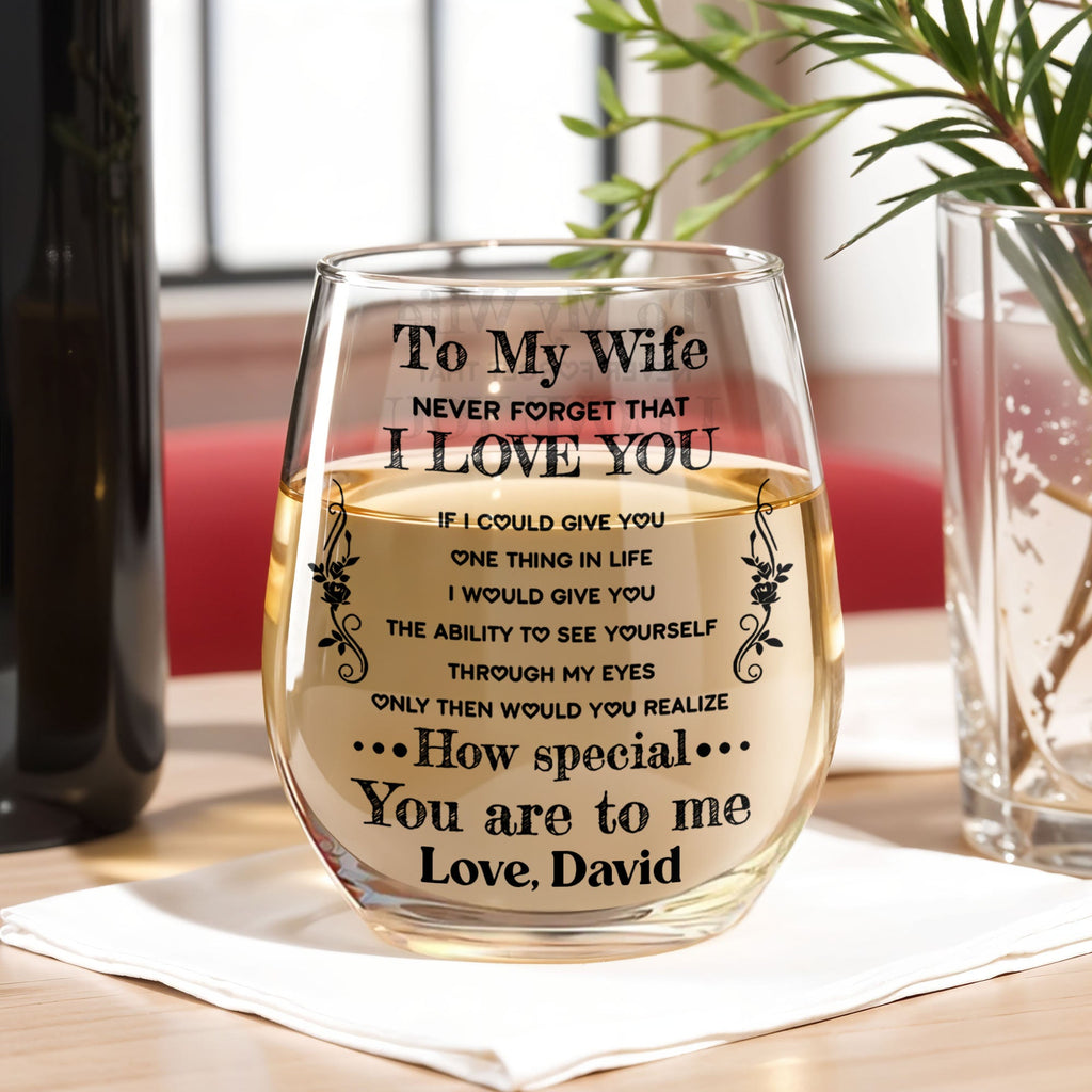 Personalized Stemless Wine Glass Custom Text Gift for Wife Wine Glasses GradoCreations